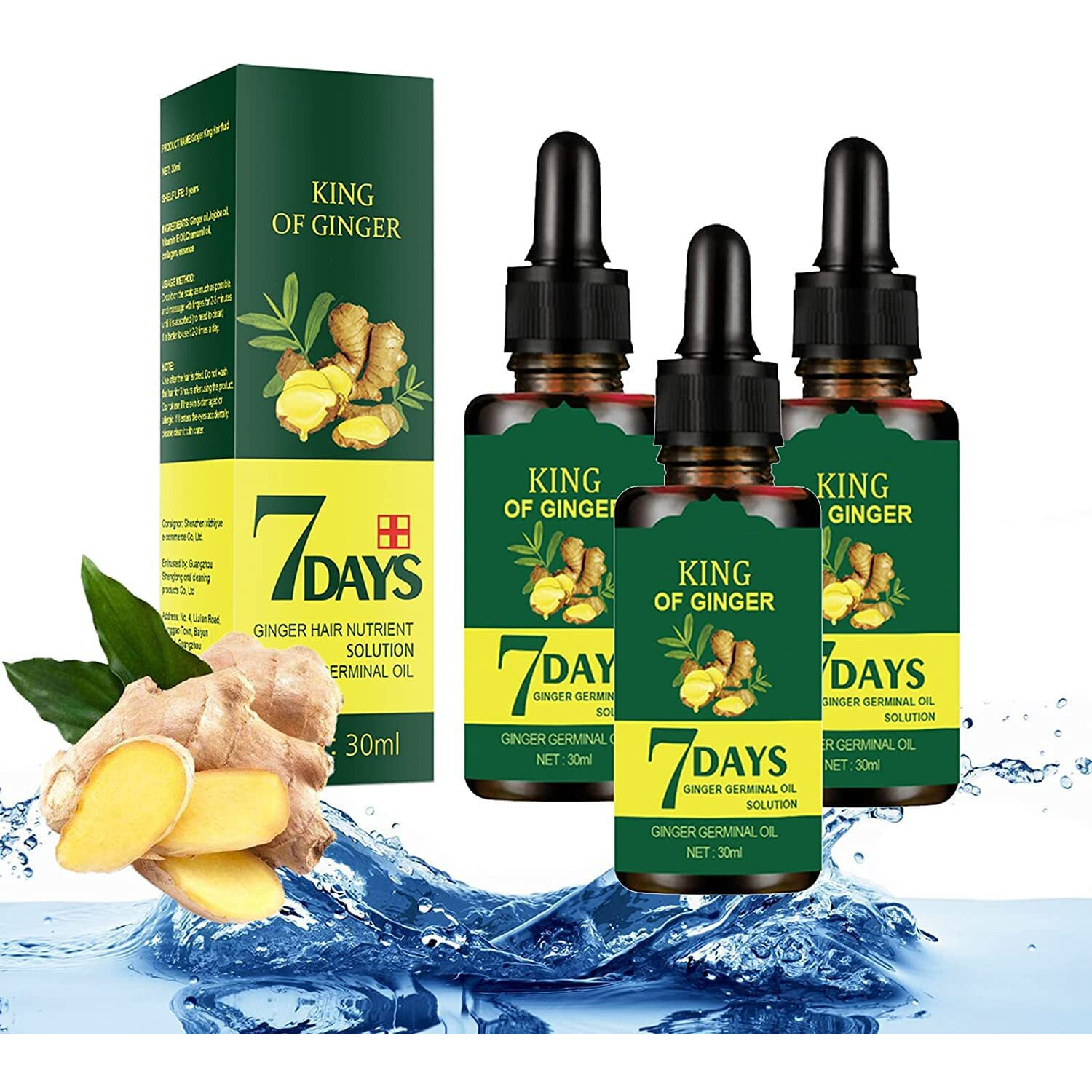 Ginger Hair Growth Germinal Oil, Regrow 7 Days Ginger Germinal Serum For Nourishing Hair Roots, 30Ml (3Pcs)