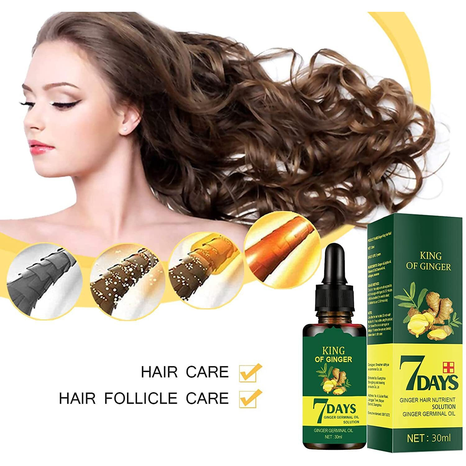 Ginger Hair Growth Germinal Oil, Regrow 7 Days Ginger Germinal Serum For Nourishing Hair Roots, 30Ml (3Pcs)