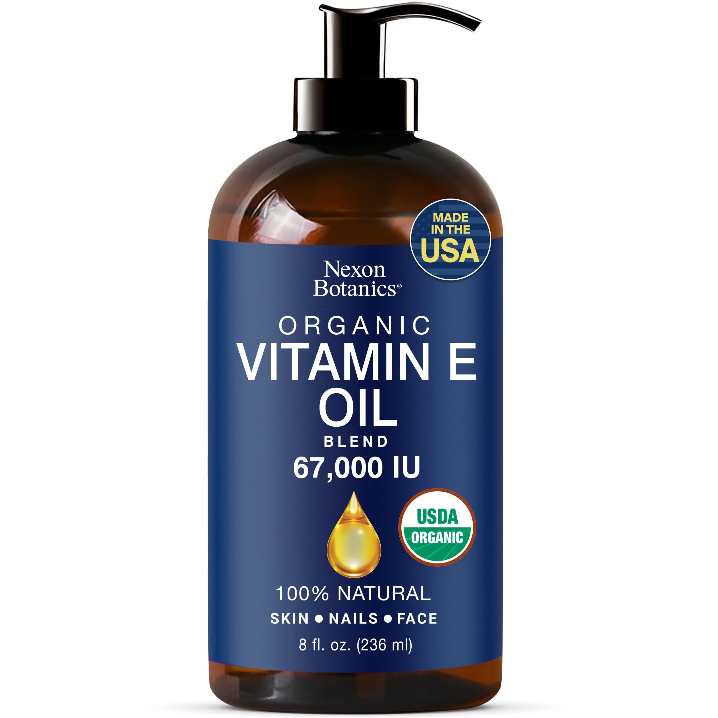 Organic Vitamin E Oil Blend 67000 Iu - 8 Fl Oz - Vitamin E Oil For Skin, Scars, Face - Made From 100% Pure And Natural Oils - Vit E Oil - Aceite De Vitamina E - Nexon Botanics