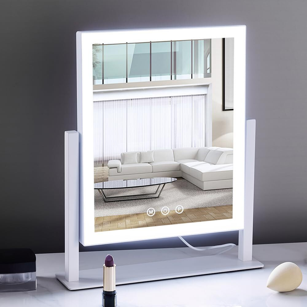 Hieey Lighted Makeup Mirror, Hollywood Vanity Mirror With Lights, Three Color Lighting Modes, And 5X Magnification Mirror, Smart Touch Control, 360Rotation (14.1In,White,Gift Box)