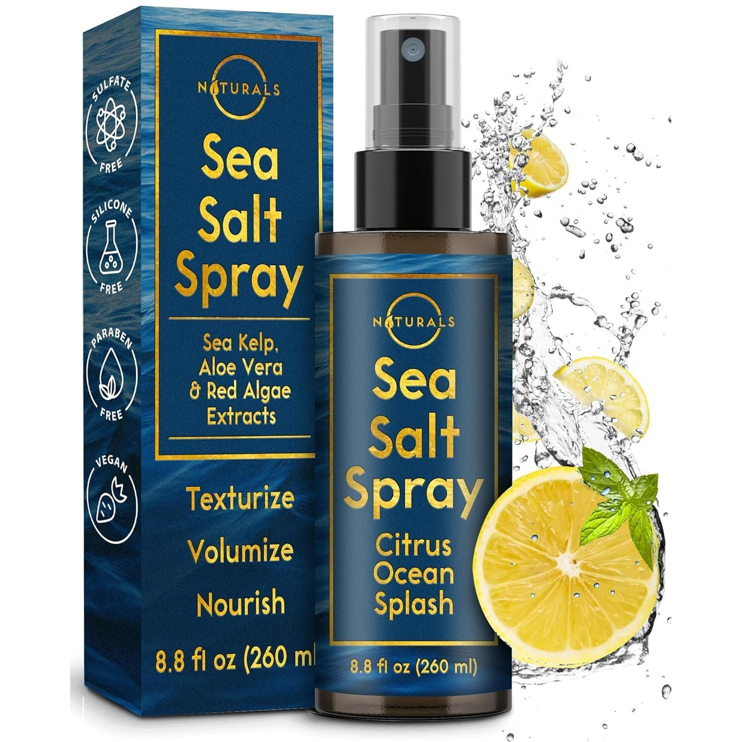 O Naturals Sea Salt Spray For Men - 8 Oz, Citrus Ocean Splash - Hair Texturizing & Wavy Hair Product