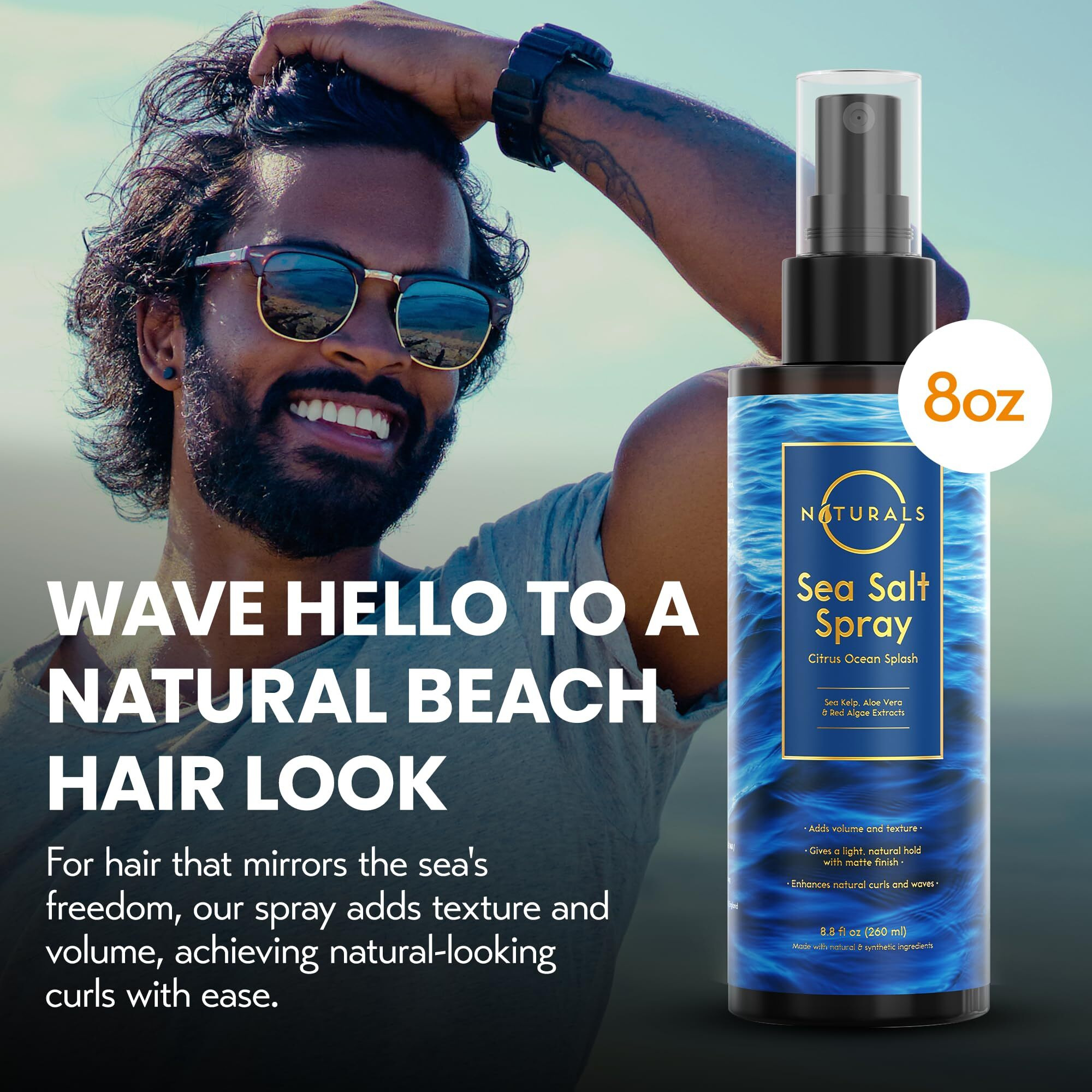 O Naturals Sea Salt Spray For Men - 8 Oz, Citrus Ocean Splash - Hair Texturizing & Wavy Hair Product