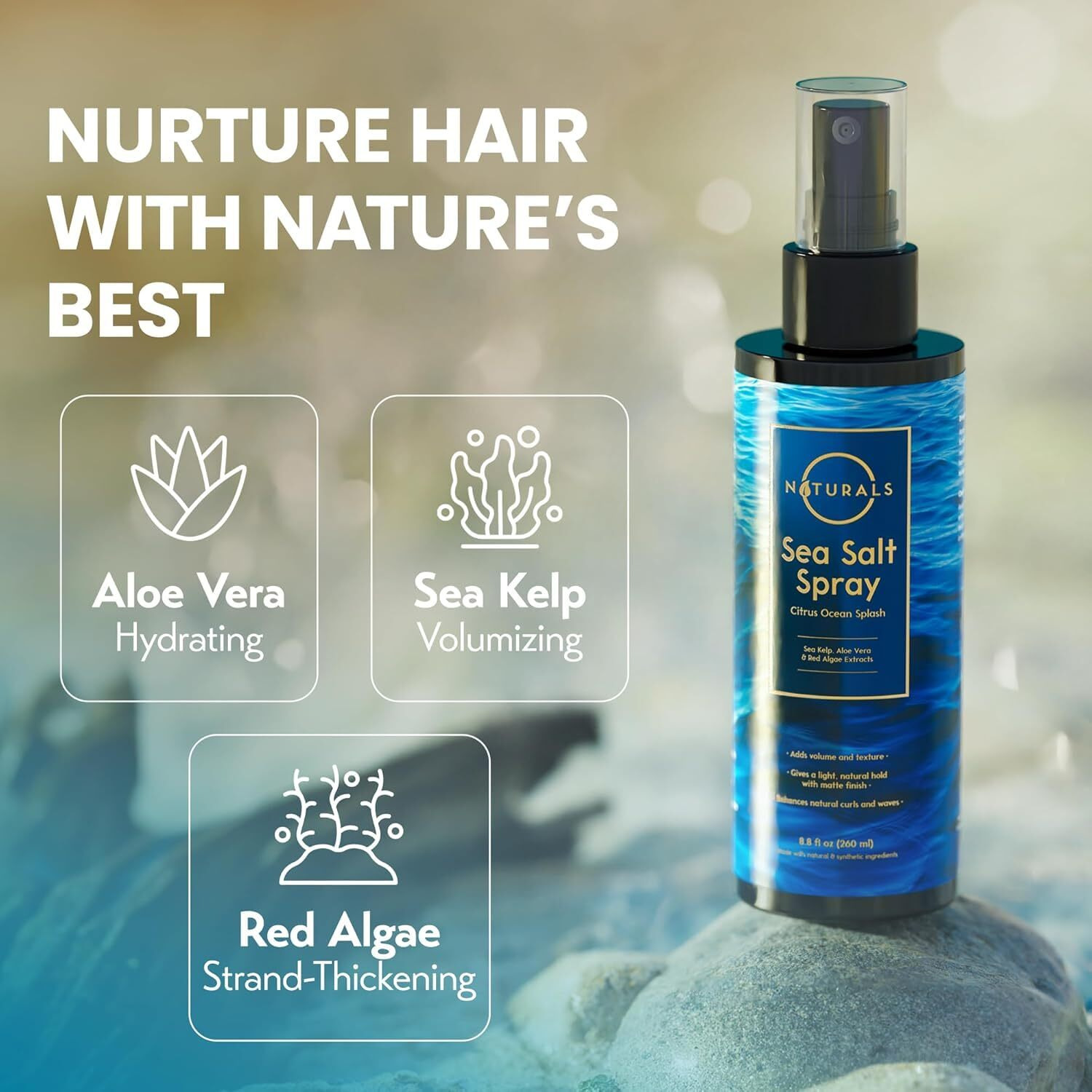 O Naturals Sea Salt Spray For Men - 8 Oz, Citrus Ocean Splash - Hair Texturizing & Wavy Hair Product