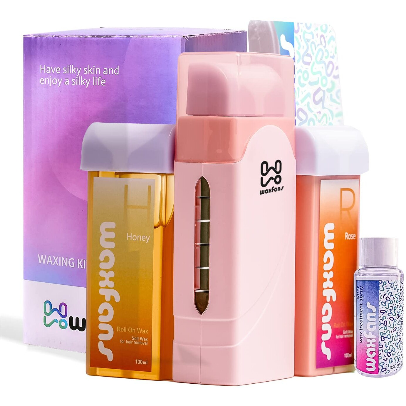 Waxfans Roll On Wax Kit,Waxing Kit For Sensitive Skin, Wax Roller, Roll On Wax Warmer For Hair Removal,At Home Waxing Kit For Women Men,Soft Wax Heater For Larger Areas Of The Body(Pink)