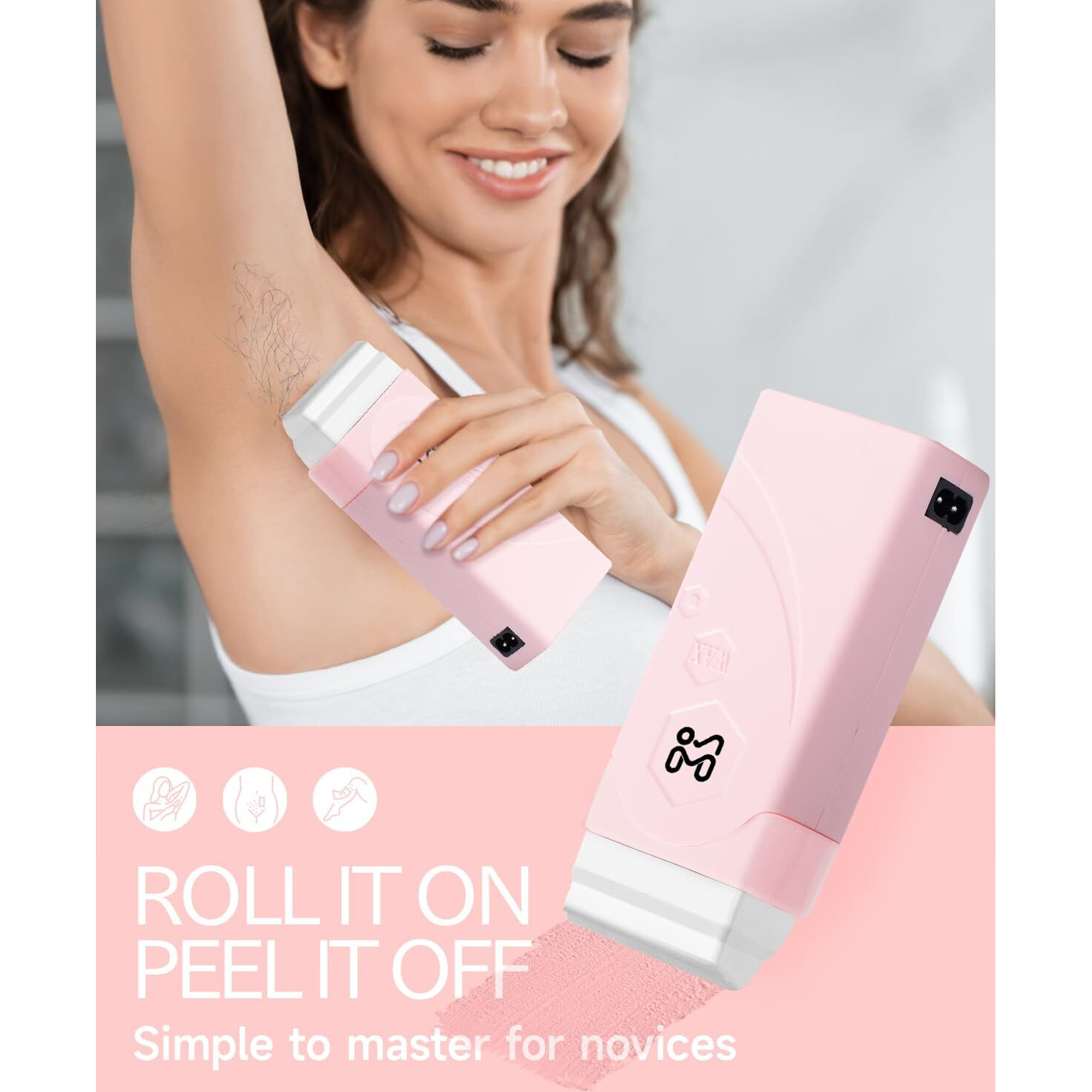 Waxfans Roll On Wax Kit,Waxing Kit For Sensitive Skin, Wax Roller, Roll On Wax Warmer For Hair Removal,At Home Waxing Kit For Women Men,Soft Wax Heater For Larger Areas Of The Body(Pink)