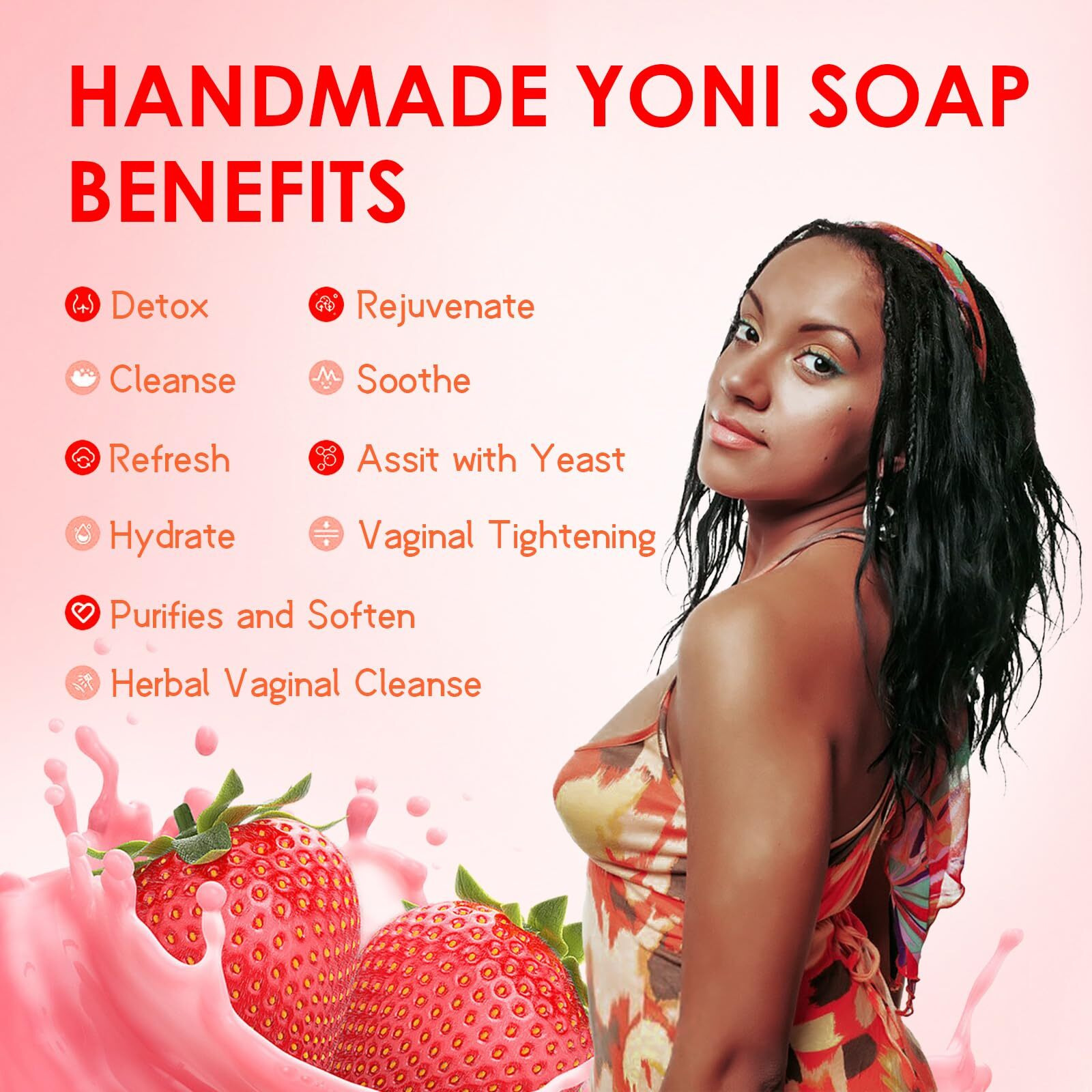 Yoni Soap Bars Feminine Wash 2 Pcs, 100% Natural Organic Strawberry Yoni Bar Soap For Women Ph Balance Yoni Wash Eliminates Odor Ph Balance Yoni Care Soap With Foaming Net, Feminine Wash 5.29Oz
