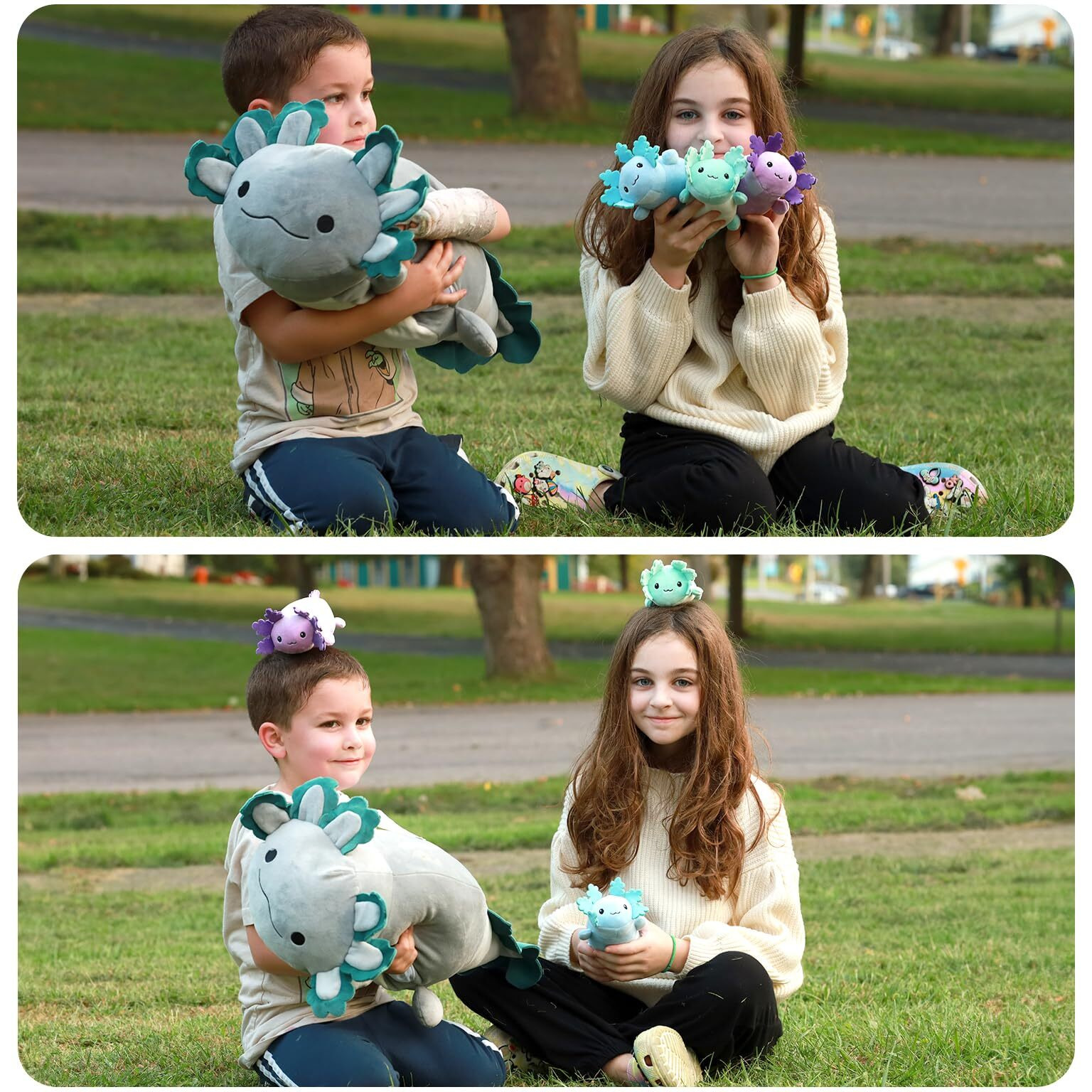 Beniny 4Pcs Axolotl Plush, Long Axolotl Stuffed Animal Mommy 24 Inch With 3 Baby Axolotl Plushies In Tummy, Axolotl Plushie Pillow Gifts For Kids Girls Boys