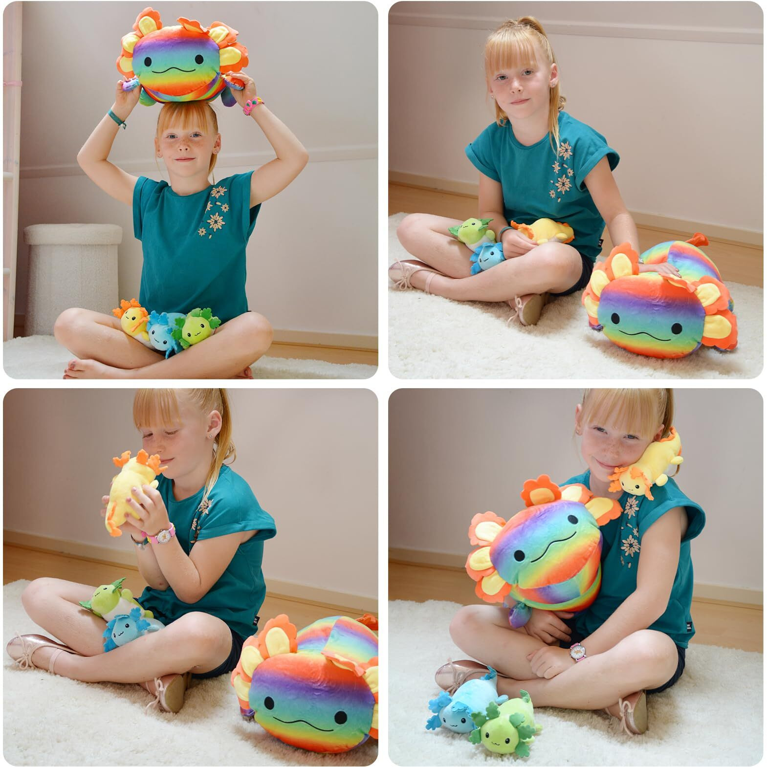 Beniny 4Pcs Axolotl Plush, Giant Axolotl Stuffed Animal Mommy 24 Inch With 3 Baby Axolotl Plushies In Tummy, Axolotl Plushie Pillow Gifts For Kids Girls Boys