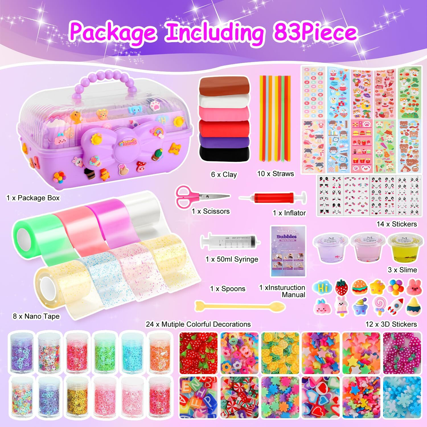 Lokuc Nano Tape Bubble Kit For Kids, 8 Rolls Nano Tape Squishy Maker Kit With Box, Nano Bubble Tape Kit With Syringe Instruction, Girl Boy Christmas Birthday Gifts Suitable For 3, 4, 5, 6, 7 Years Old