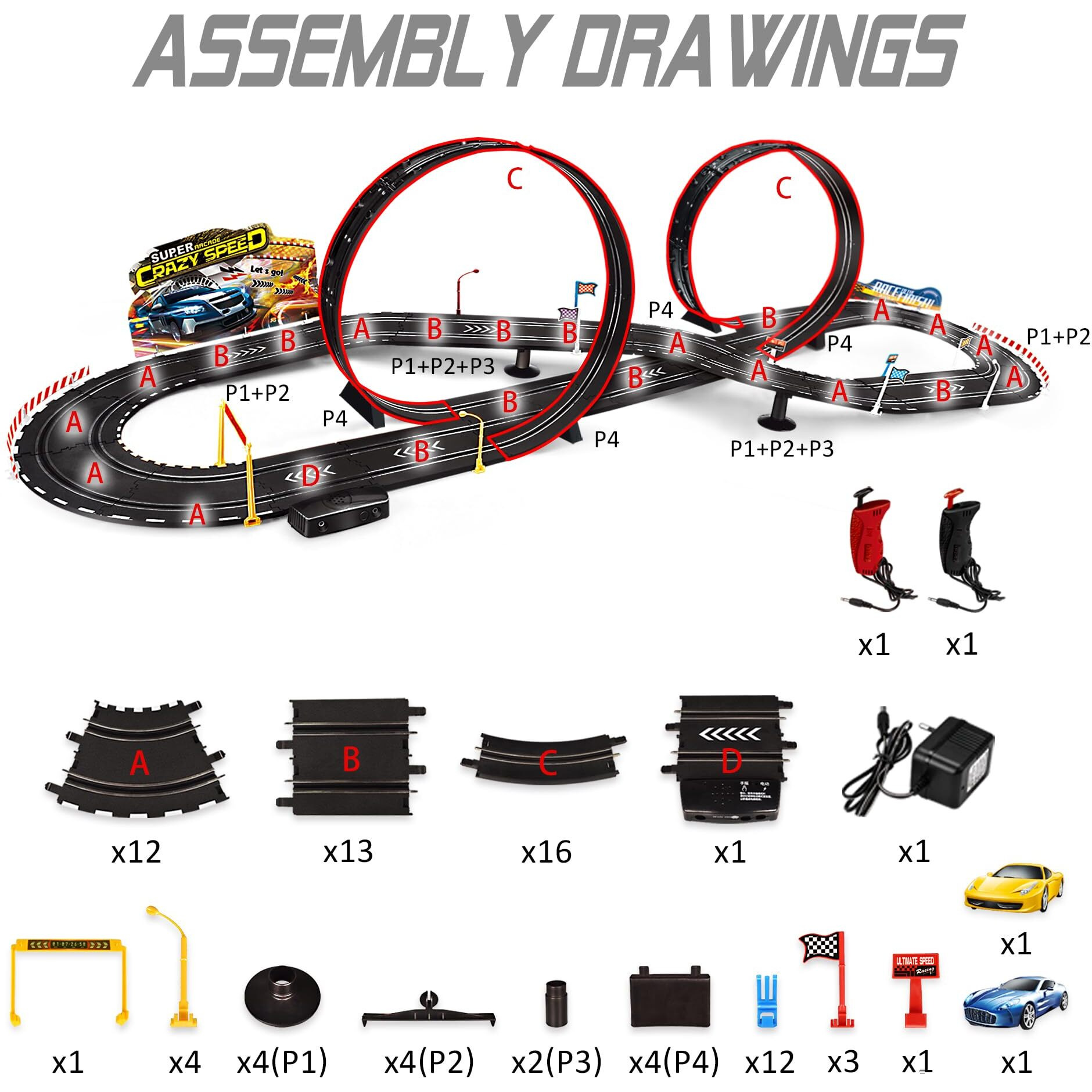 Kids Toy-Electric Powered Slot Car Race Track Set Boys Toys For 6 7 8-12 Years Old Boy Girl Best Gifts