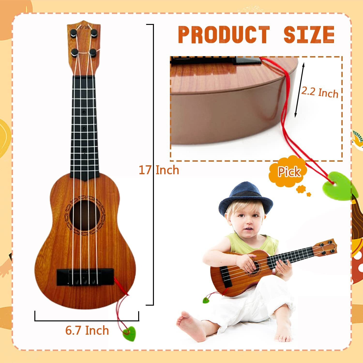 Kids Toy Ukulele Guitar,Classical 17Inch 4 String Mini Children Guitar With Pick,Educational Musical Instrument Toy For Toddlers And Preschoolers