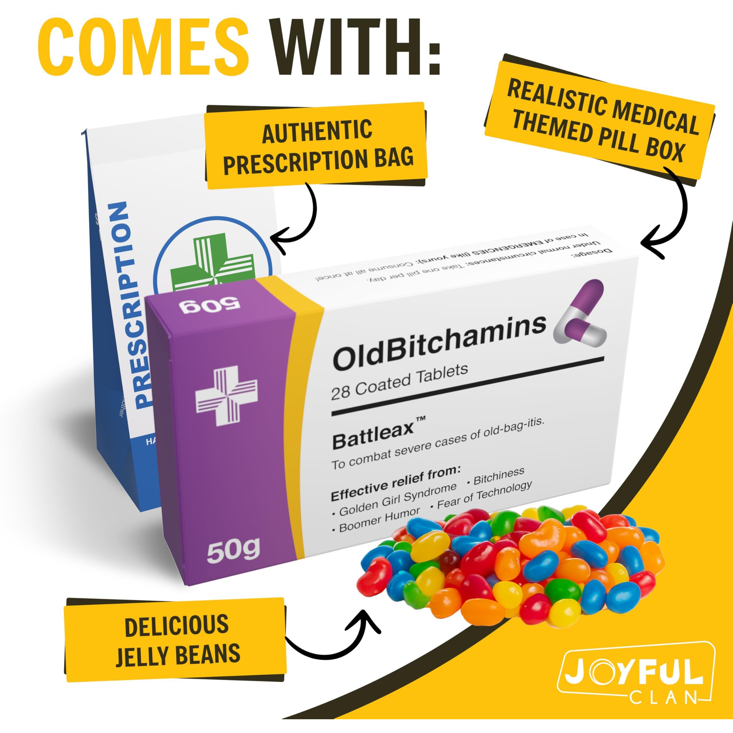 Joke Prank Pill Box With Jelly Beans Candy - Unique Funny Female Gag Gift Ideas For Women, 30Th, 40Th, 50Th, 60Th Birthday Gifts For Her, Sister, Mom, Wife, Girlfriend, Grandma, Coworker