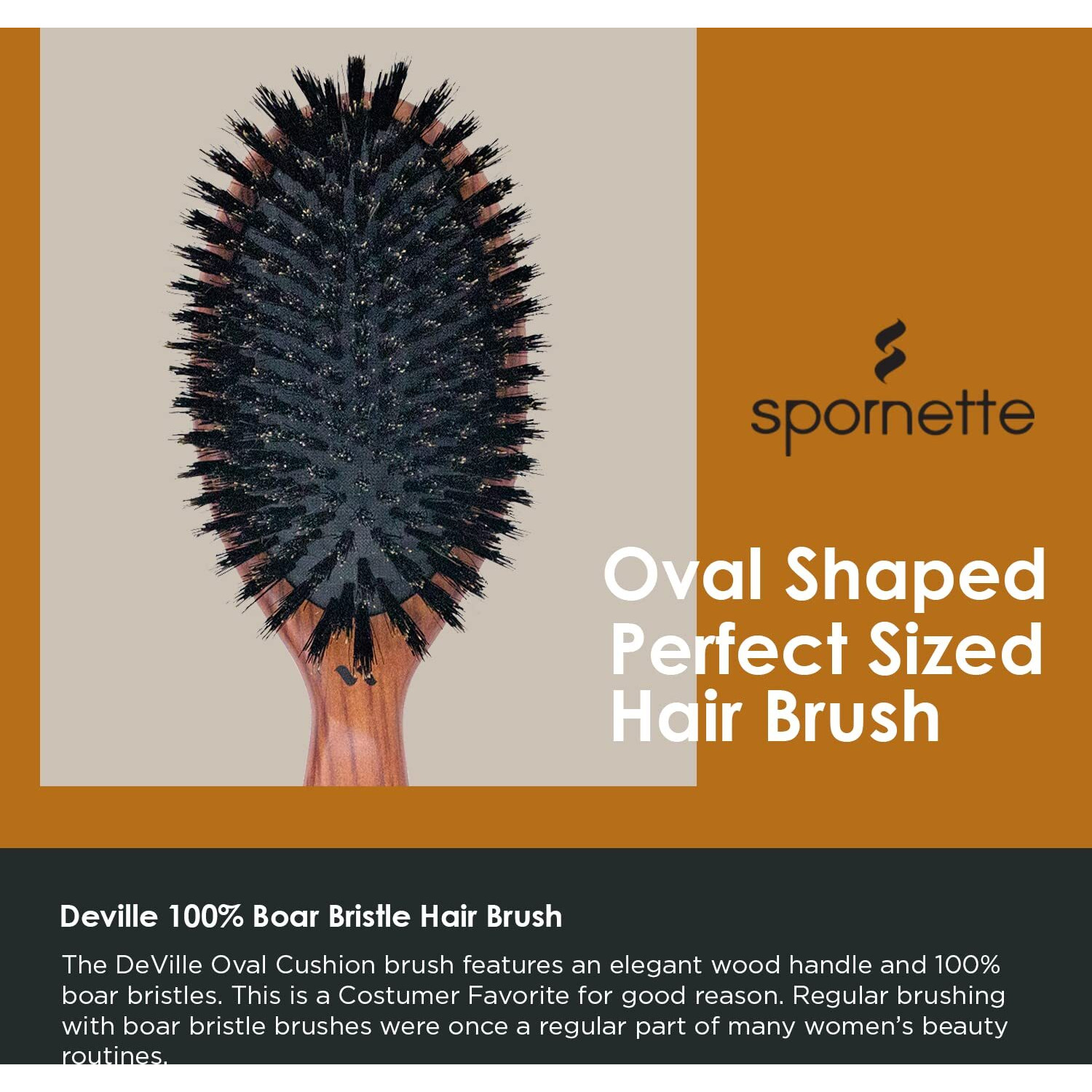 Spornette Deville Cushion Oval Paddle Brush, Boar Bristle Hair Brush With Wooden Handle - For Straightening, Smoothing, Detangling, Styling & Brush Outs For Women, Men & Kids - All Hair Types