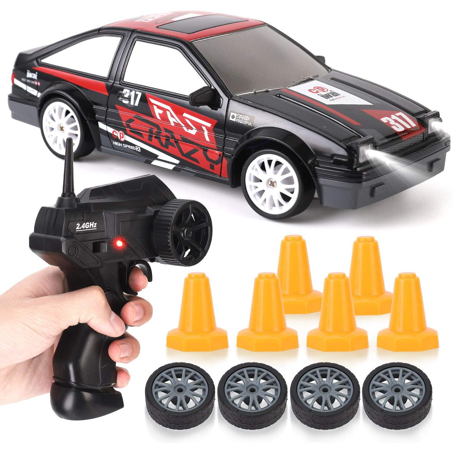 Liberty Imports Rc Drift Car 1/24 2.4Ghz 4Wd Remote Control Sport Racing On-Road Vehicle With Led Light, Batteries And Drift Tires (Style 4)