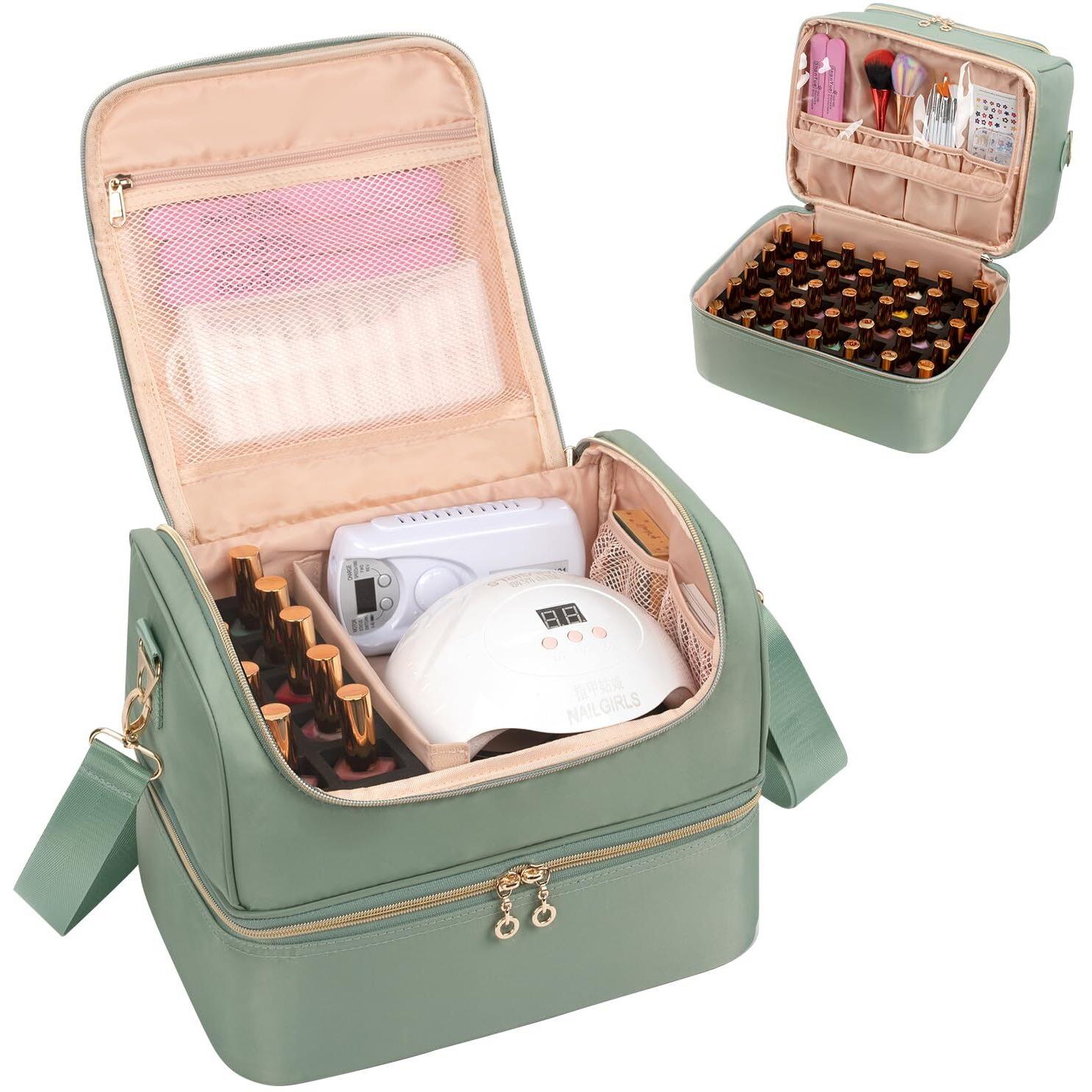 Nail Polish Organizer Case, Nail Supplies Storage Box Holds 45 Bottles Nail Polish & Nail Lamp, Travel Nail Tech Carrying Case, Nail Kit Bag For Nail Stuff & Manicure Tools