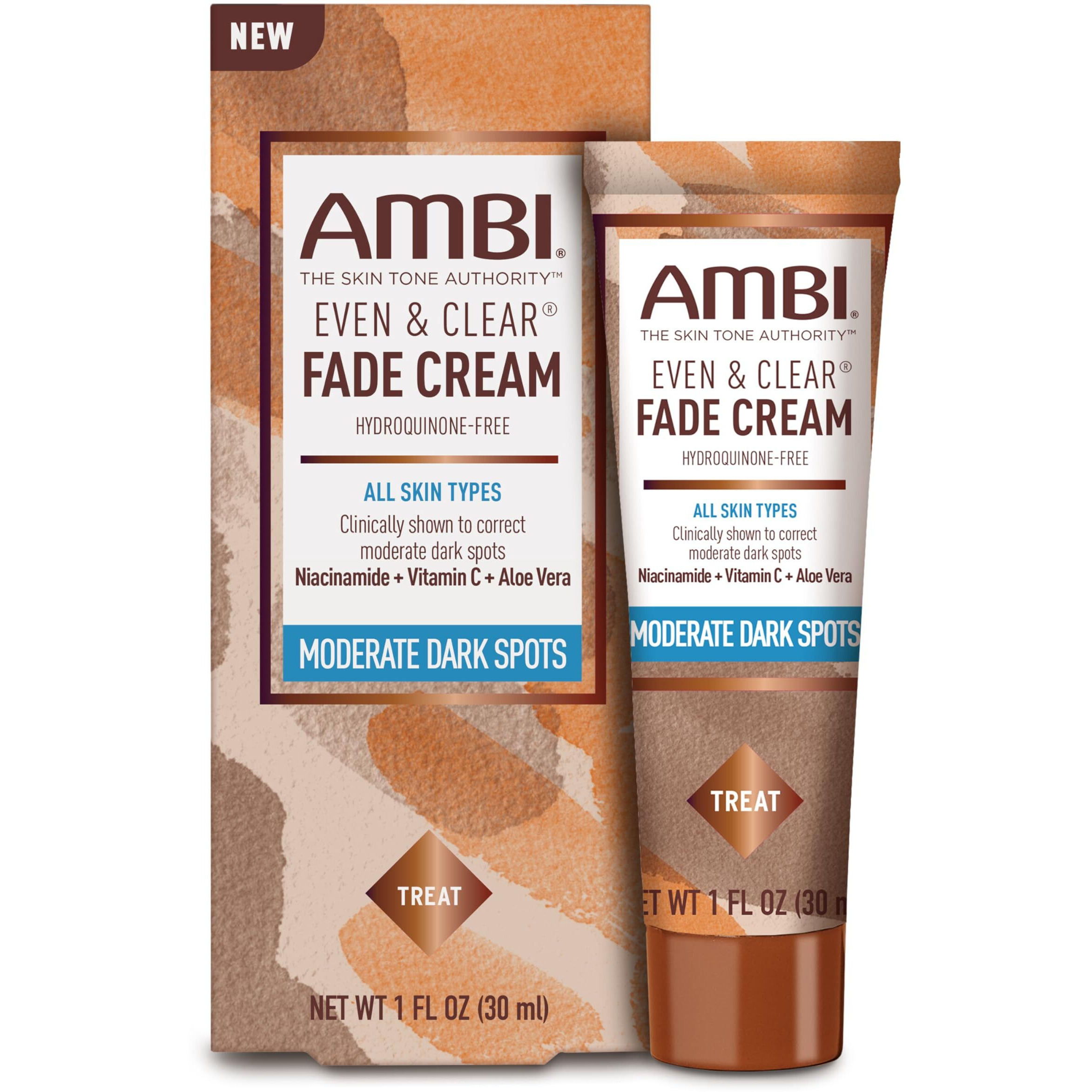 Ambi Even & Clear Fade Cream, Hydroquinone-Free, Hyperpigmentation Treatment, Dark Spot Corrector, Results In As Little As 4 Weeks, Niacinamide, Aloe Vera, Vitamin C, 1 Fl Oz