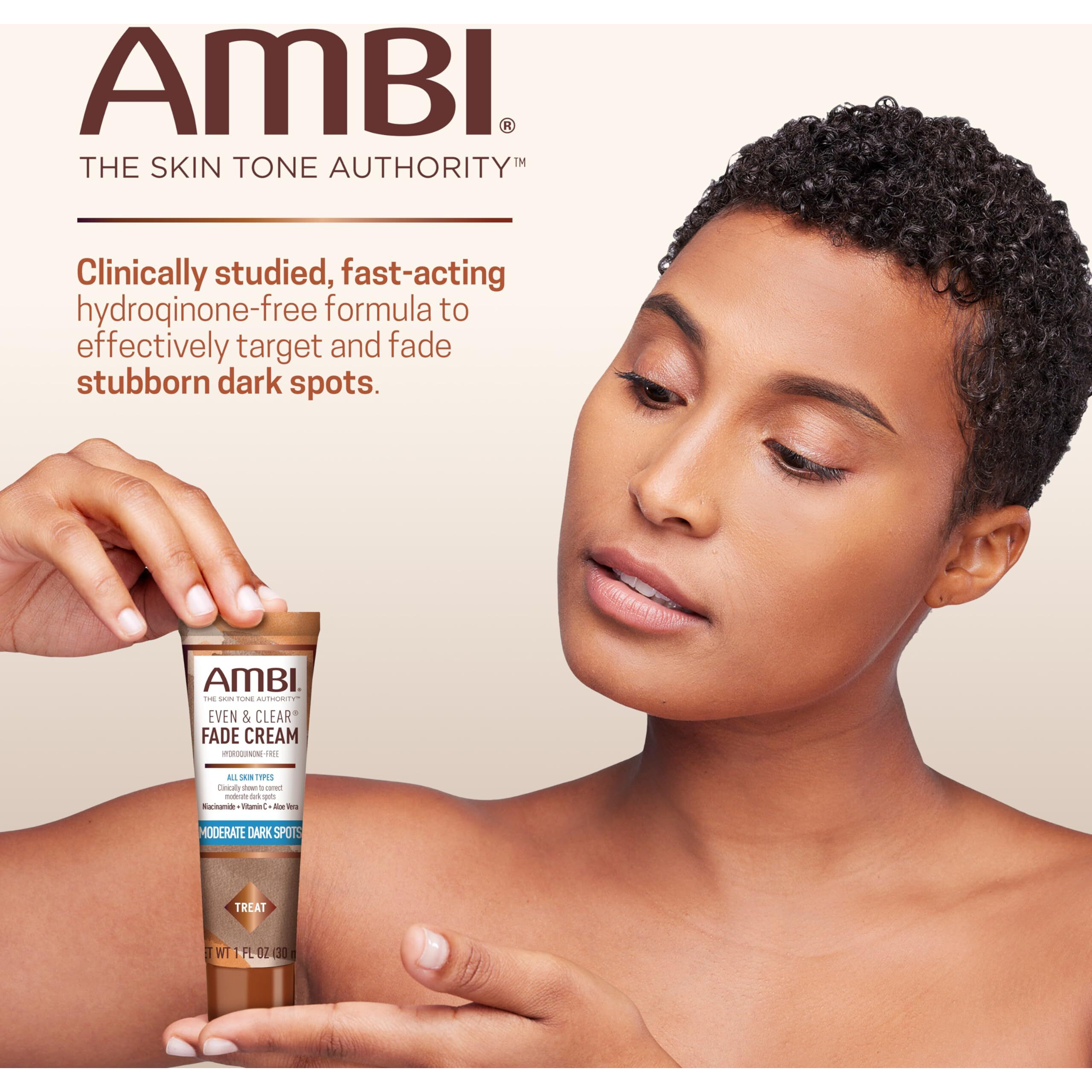 Ambi Even & Clear Fade Cream, Hydroquinone-Free, Hyperpigmentation Treatment, Dark Spot Corrector, Results In As Little As 4 Weeks, Niacinamide, Aloe Vera, Vitamin C, 1 Fl Oz