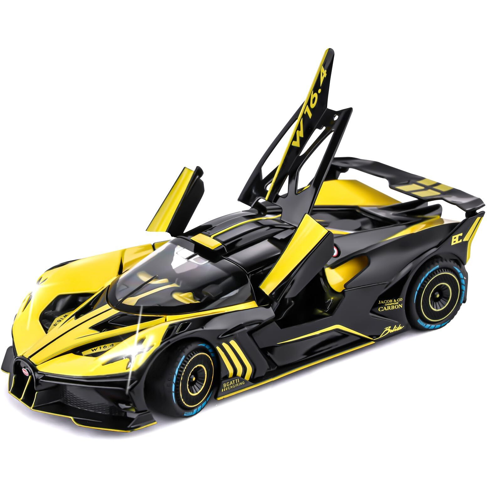 Toy Car Model For Bugatti Compatible With 124 Bugatti Bolide Alloy Diecast Car Toy With Lights And Music, Pull Back Car Toys For Kids Boys Girls Gift (Yellow)