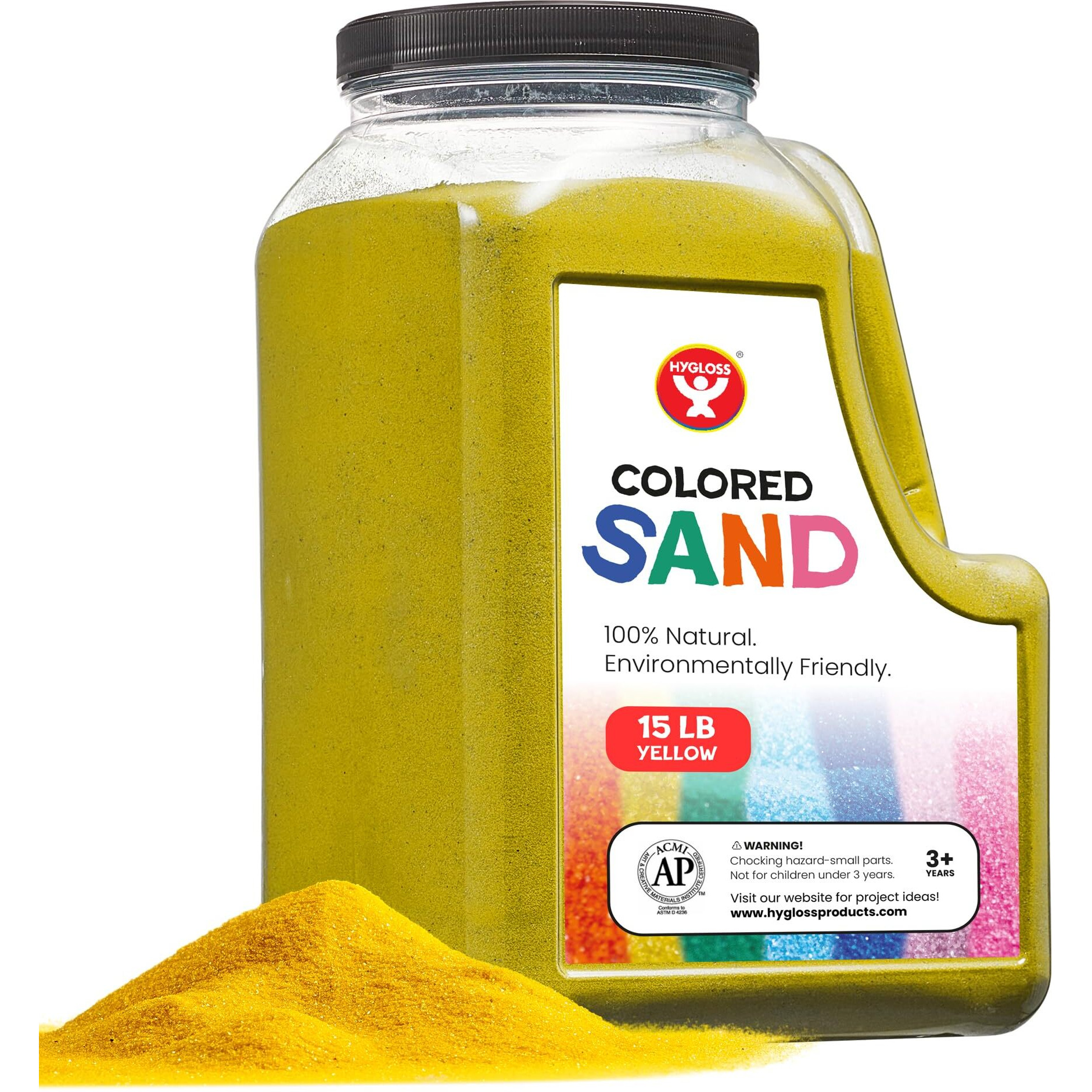 Colored Sand For Sand Art - Sand For Crafts - Vibrant Color Play Sand - Safe For Ages 3+ Fine Colorful Sand For Plants - Classroom Arts & Crafts For Kids 4 5 6 7 8 9 10 11 12 - 15 Lb. Bottle, Yellow