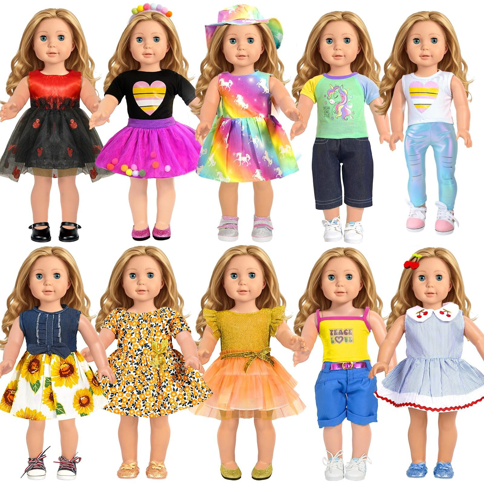 18 Inch Doll Clothes Accessories, Artst 18Pcs Doll Clothes Outfit Dress For 18 Inch Dolls, Xmas Gift For Girls