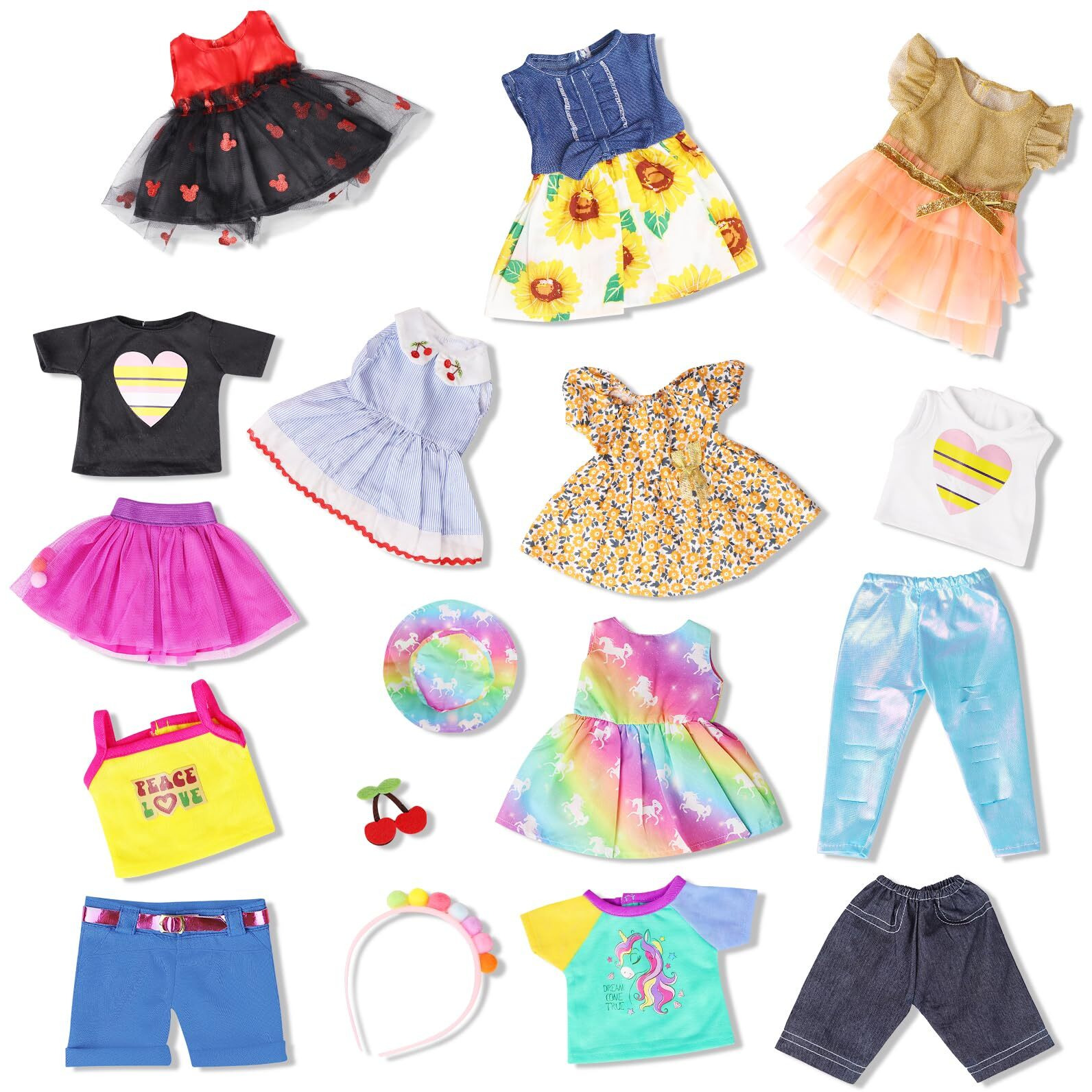 18 Inch Doll Clothes Accessories, Artst 18Pcs Doll Clothes Outfit Dress For 18 Inch Dolls, Xmas Gift For Girls