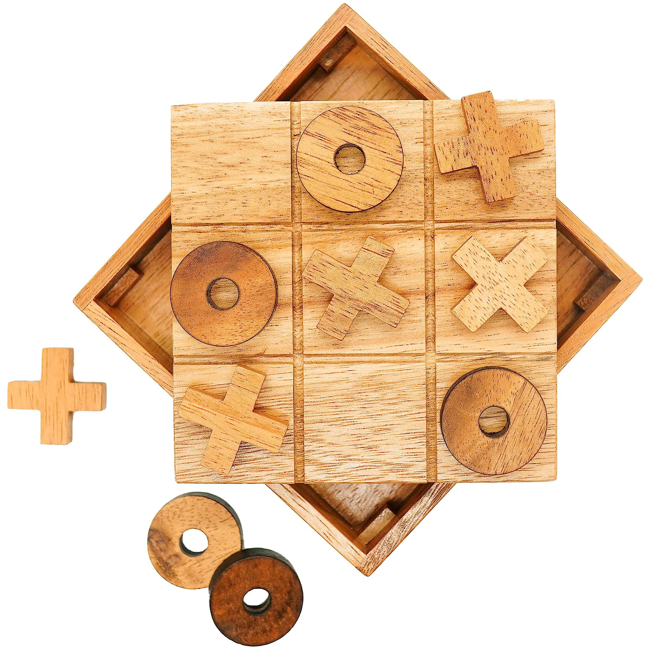 Bsiri Wooden Tic Tac Toe Game - Brain Teaser Puzzles For Adults And Unique Gifts For Kids, Coffee Table Decor Living Room Decor Modern Wood Decor, Classic Board Games For Family (5.5 Inch)