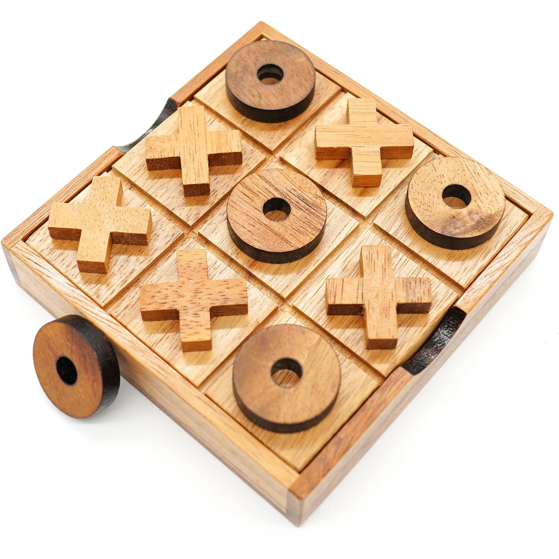 Bsiri Wooden Tic Tac Toe Game - Brain Teaser Puzzles For Adults And Unique Gifts For Kids, Coffee Table Decor Living Room Decor Modern Wood Decor, Classic Board Games For Family (5.5 Inch)