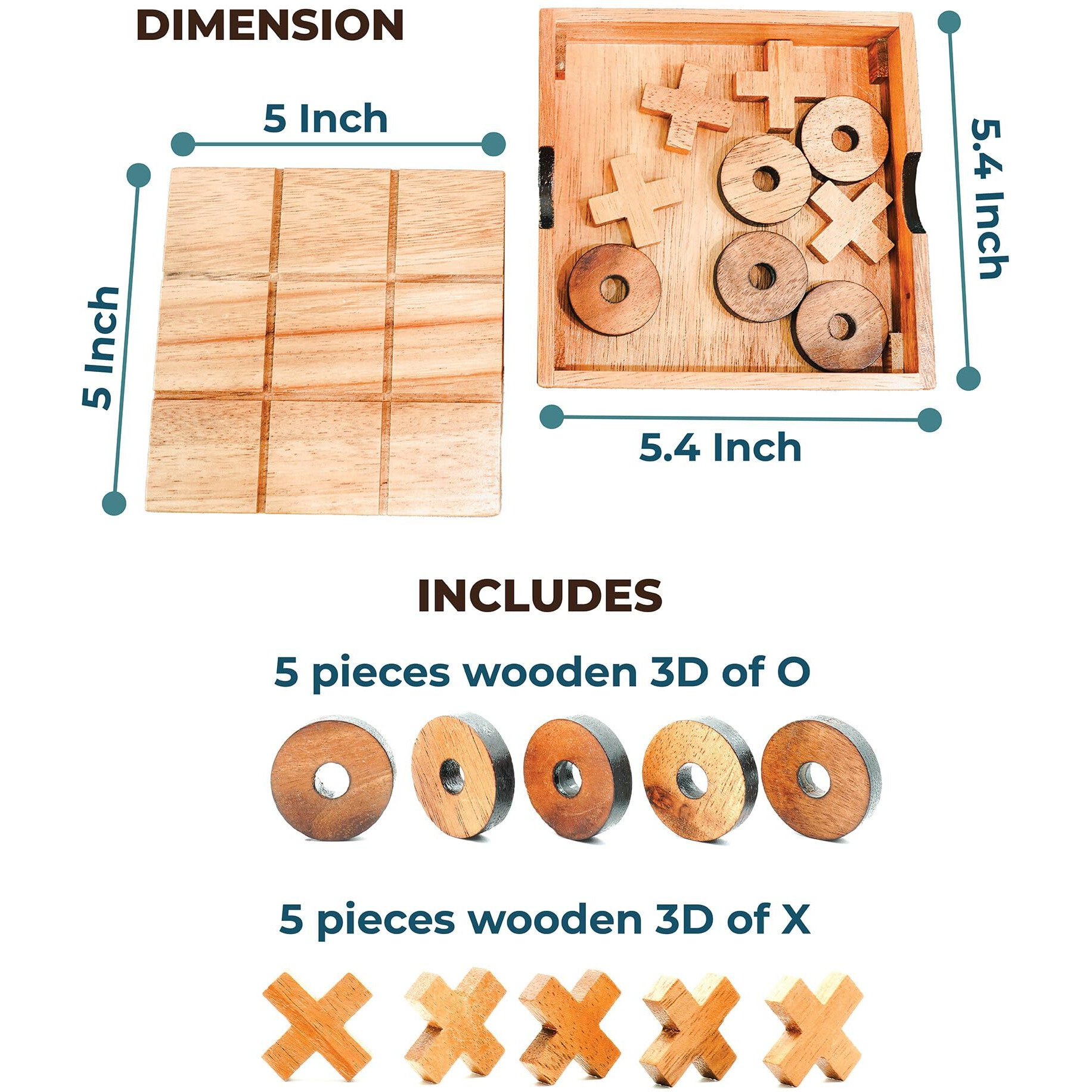 Bsiri Wooden Tic Tac Toe Game - Brain Teaser Puzzles For Adults And Unique Gifts For Kids, Coffee Table Decor Living Room Decor Modern Wood Decor, Classic Board Games For Family (5.5 Inch)