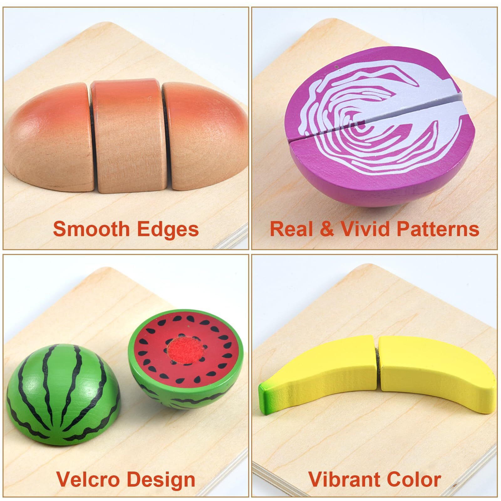 Whoholl Wooden Play Food For Kids Kitchen Playset, Play Kitchen Accessories Pretend Cutting Food Montessori Toys For 2+ Year Old With Basket, Toy Food For Fine Motor Skills