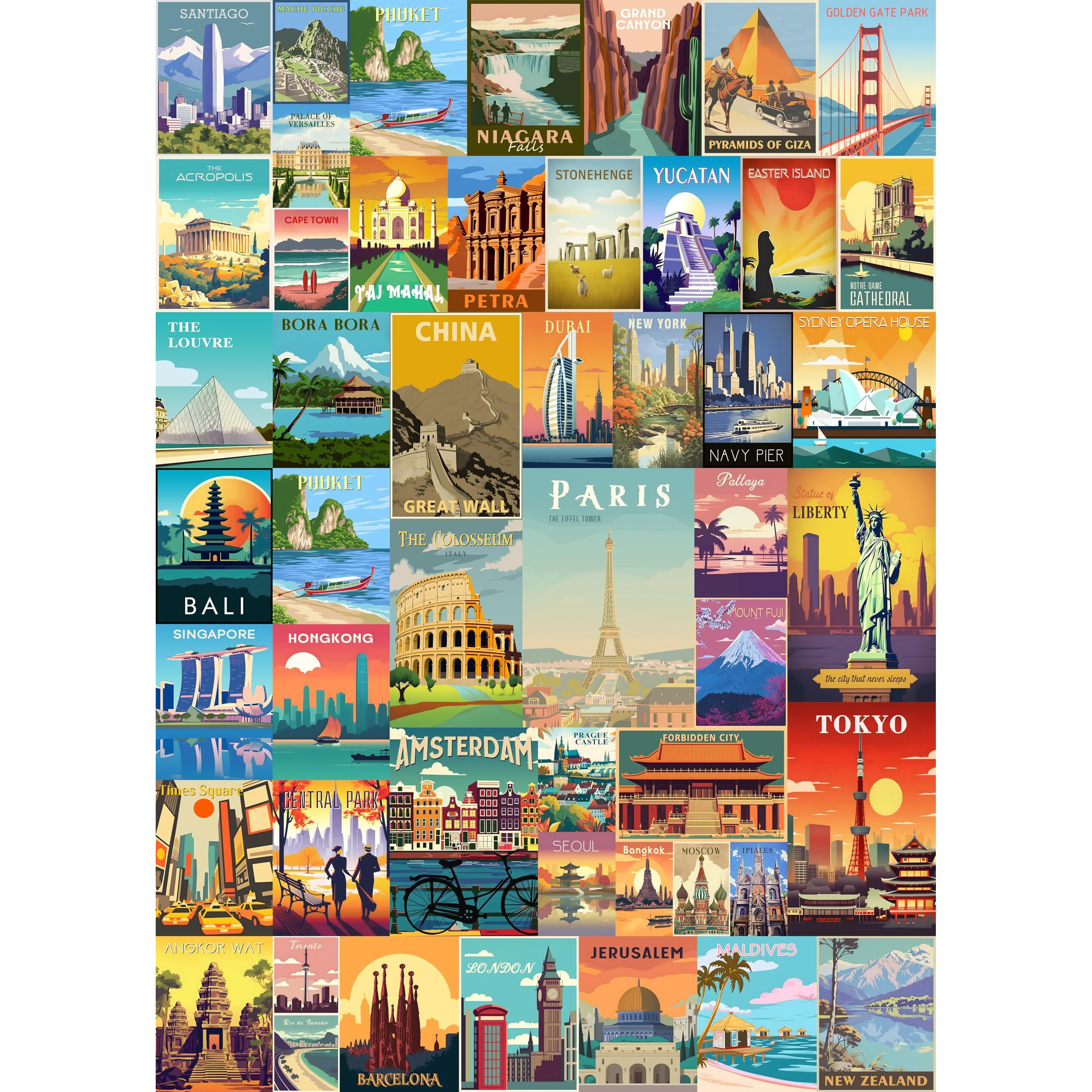 Vintage World Travel Puzzles For Adults 1000 Piece, Colosseum Eiffel Tower Landscape Poster Puzzle Landmarks, Scenic Jigsaw Puzzles For Adults Paris Italy Scenery