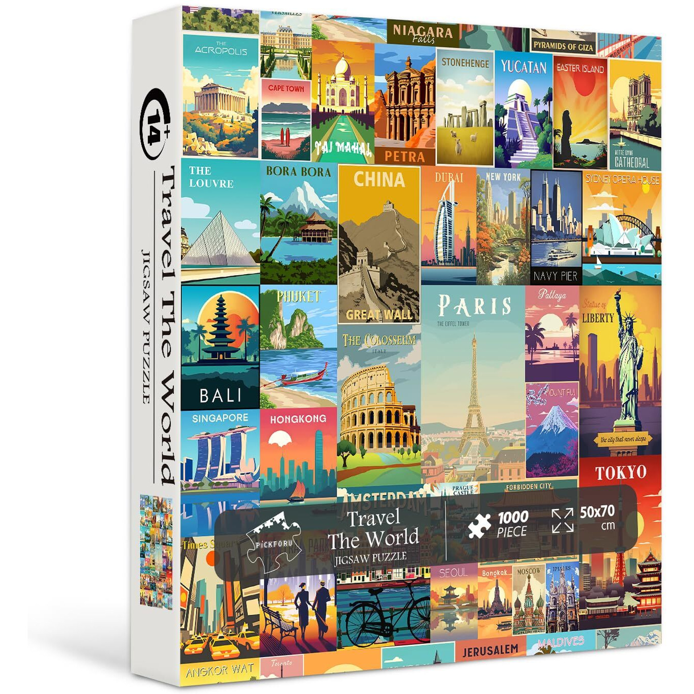 Vintage World Travel Puzzles For Adults 1000 Piece, Colosseum Eiffel Tower Landscape Poster Puzzle Landmarks, Scenic Jigsaw Puzzles For Adults Paris Italy Scenery