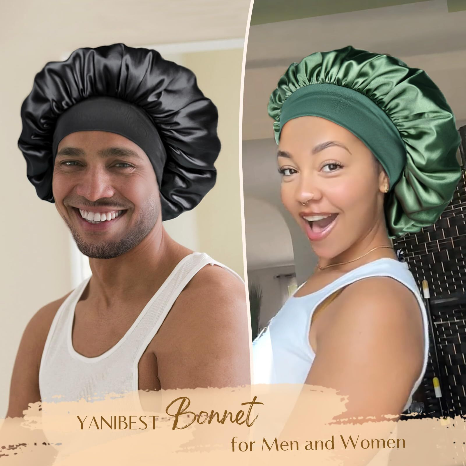 Yanibest Bonnet For Men Hair Bonnet For Sleeping Double Layer Satin Bonnets For Black Women Curly Hair Braids,Green