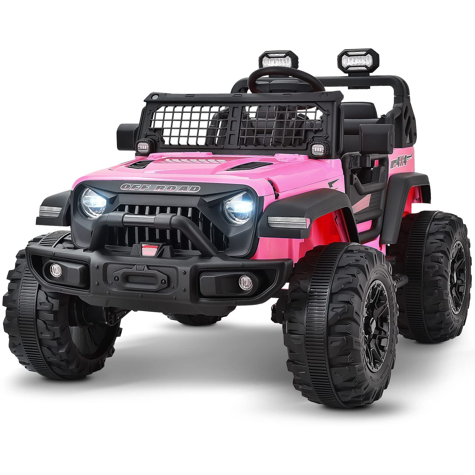 Blitzshark 24V Max Ride-On Truck 2 Seater 4Wd Kids Electric Vehicle 4X4 Xxl Battery Powered Car, With 480W Ultra Powerful Motor, 7Ah Battery, Remote Control, Full-Metal Suspension& Diy Sticker, Pink