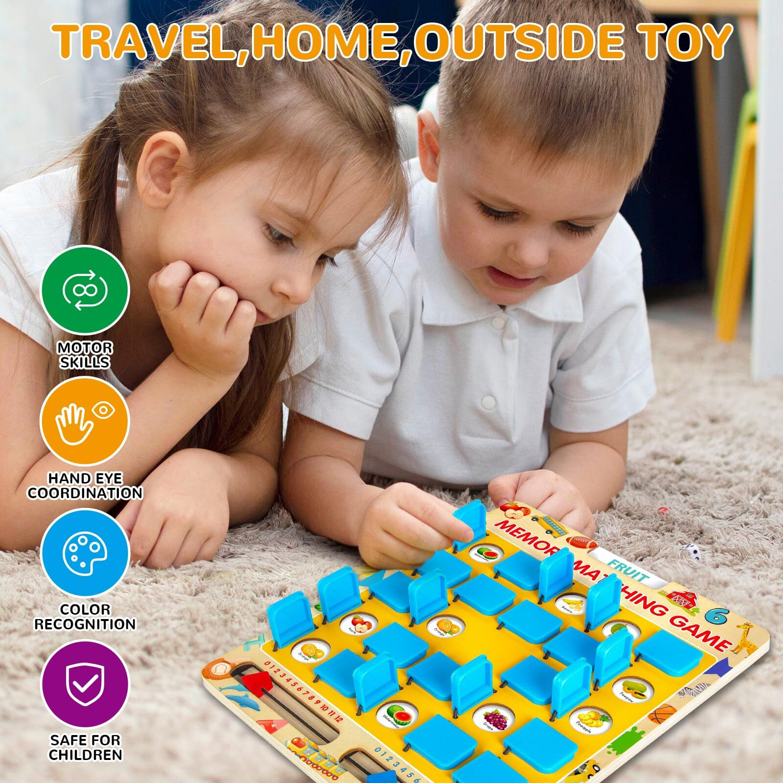 Matching Memory Game For Kids Age 3 4 5 6 7 8 Year Old, Travel Toy For Boys Girls, Wooden Board Game, Road Trip Essentials For Toddler, Airplane/Car/Camping Activity, Ideal Christmas, Birthday Gifts
