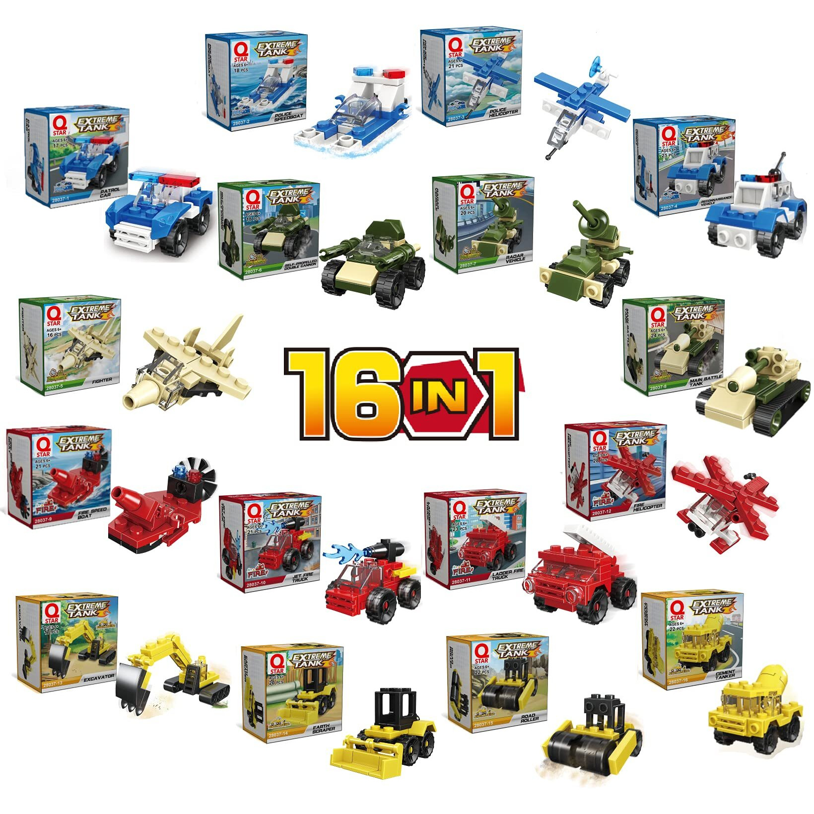 Qstar Mini 16 Car Building Blocks Compatible With Lego Party Favors For Kids, Prizes For Kids Classroom, Goodie Bag Fillers