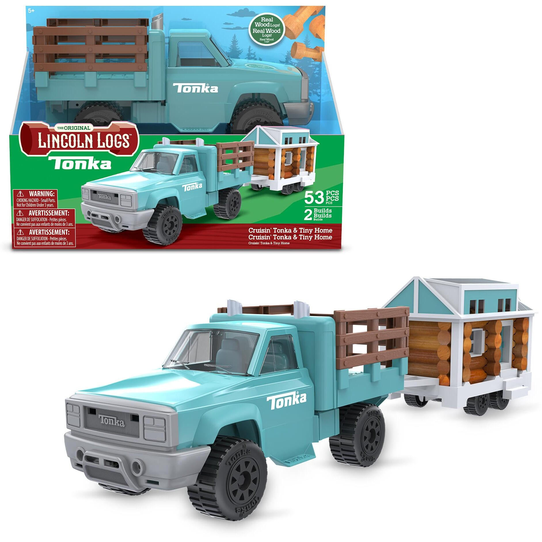 Lincoln Logs Cruising Tonka Tiny Home, Toy Truck Building Playset For Kids, Boys & Girls Ages 3+,Promotes Fine Motor Skills & Sensory Development, Stem, Great Holiday & Birthday Classic Retro Gift
