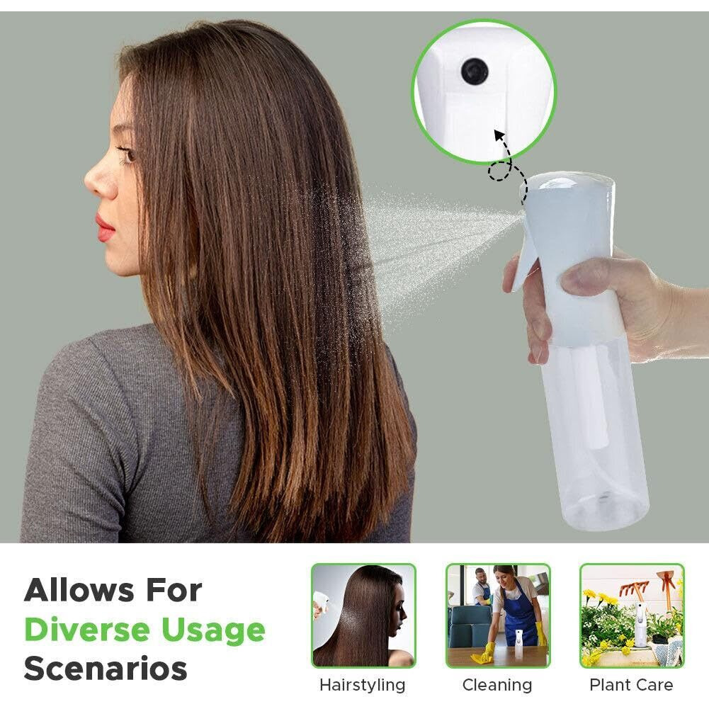 Vigor Path Continuous Water Mister Spray Bottle For Hair - Continuous Spray Nano Fine Mist Sprayer - Empty Spray Bottle - Reusable Beauty Spray Bottle - Cleaning, Hairstyling & Plants (Clear - 10Oz)