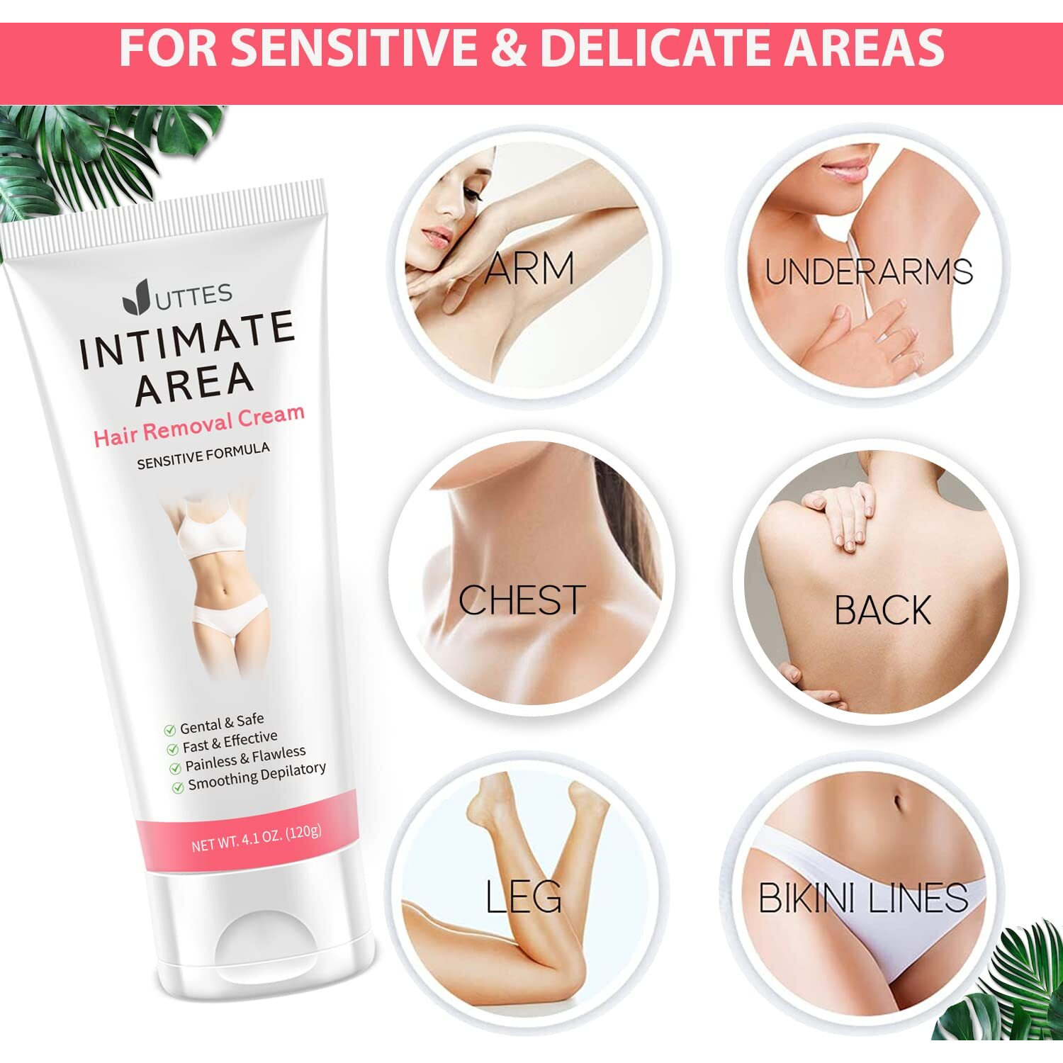 Intimate/Private Hair Removal Cream For Women, For Unwanted Hair In Underarms, Private Parts, Pubic & Bikini Area, Painless Flawless Depilatory Cream, Sensitive Formula Suitable For All Skin Types