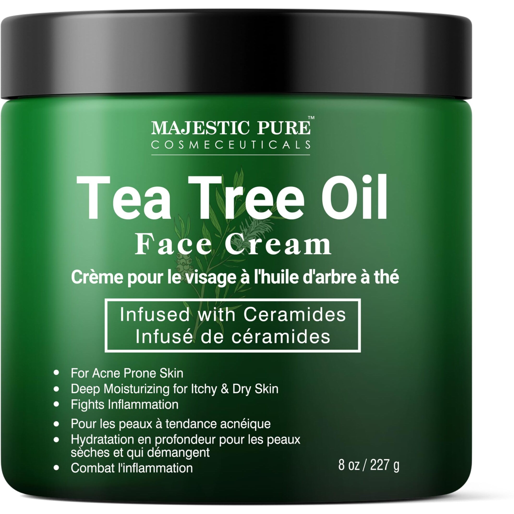 Majestic Pure Tea Tree Oil Face Cream | Cream For Dry & Itchy Skin, Acne, Scar, Day & Night Moisturizer Face Cream For Women & Men | 8 Oz
