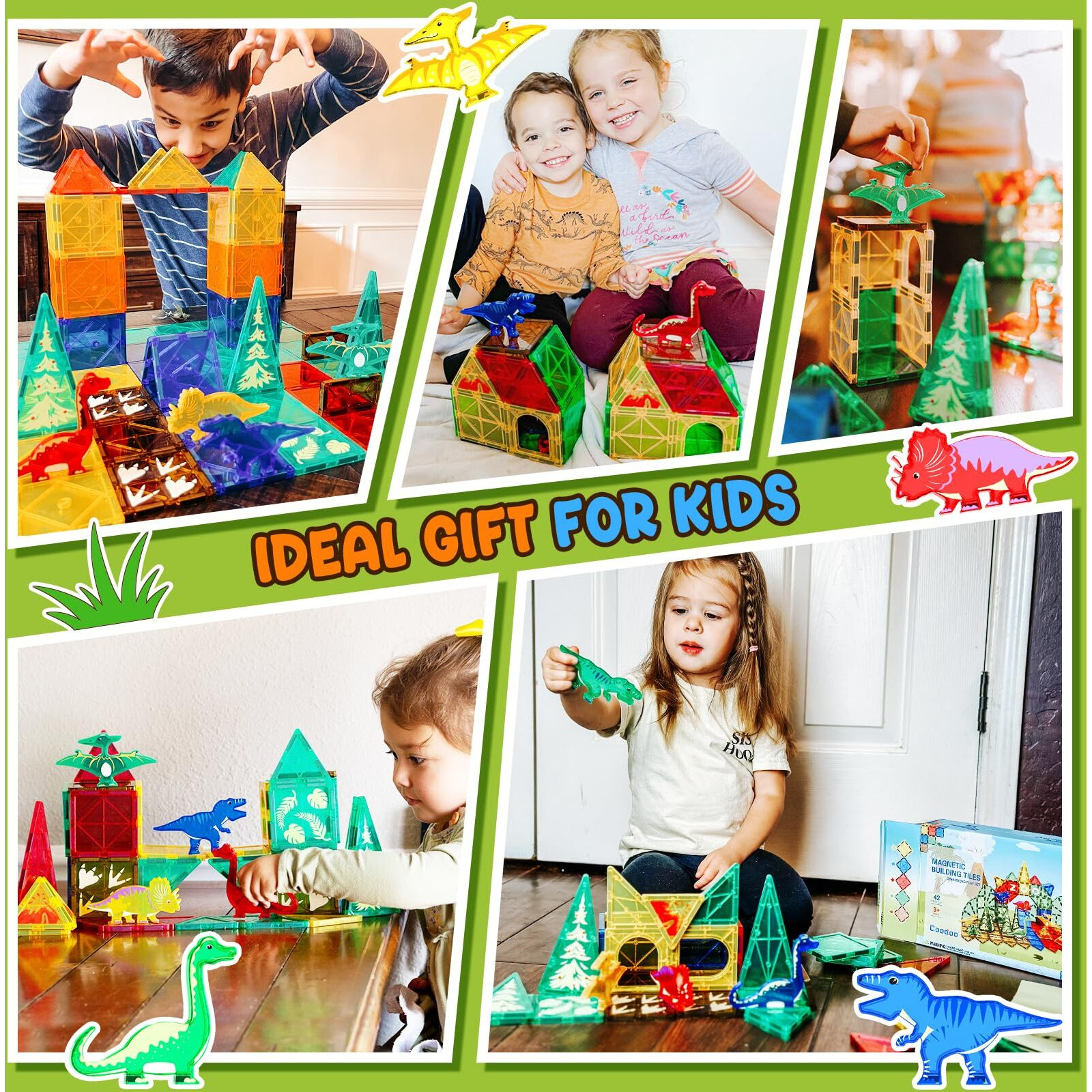 Dinosaur Toys Magnetic Tiles - Magnet Building Blocks For Toddler Kids Toys Stem Sensory Outdoor Toys For 3+ Year Old Boys And Girls, Dinosaur World Creative Games Kids Toys