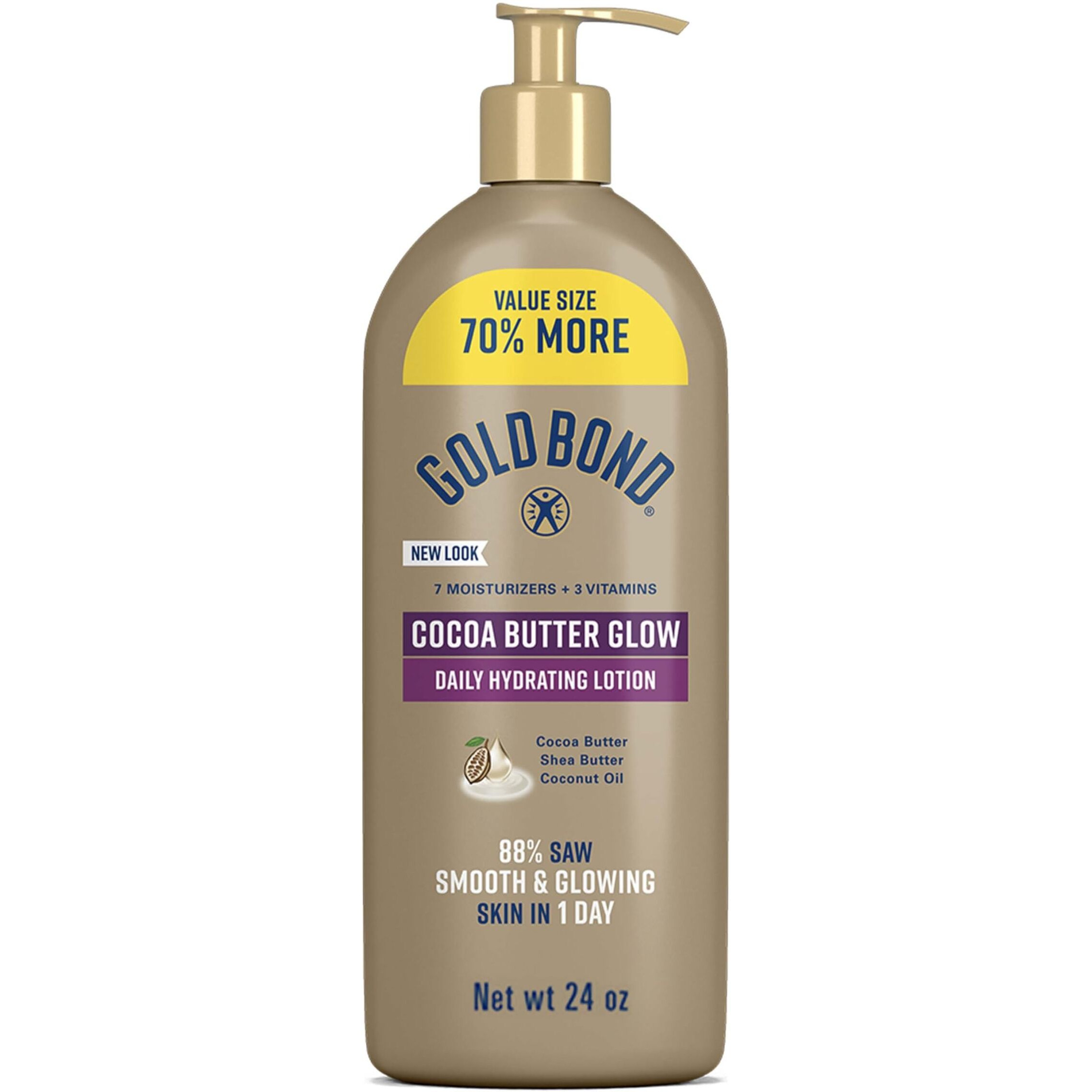 Gold Bond Cocoa Butter Glow Daily Hydrating Lotion With Shea Butter, Cocoa Butter & Coconut Oil, Exfoliating Moisturizer For Dry Skin, 24 Oz.