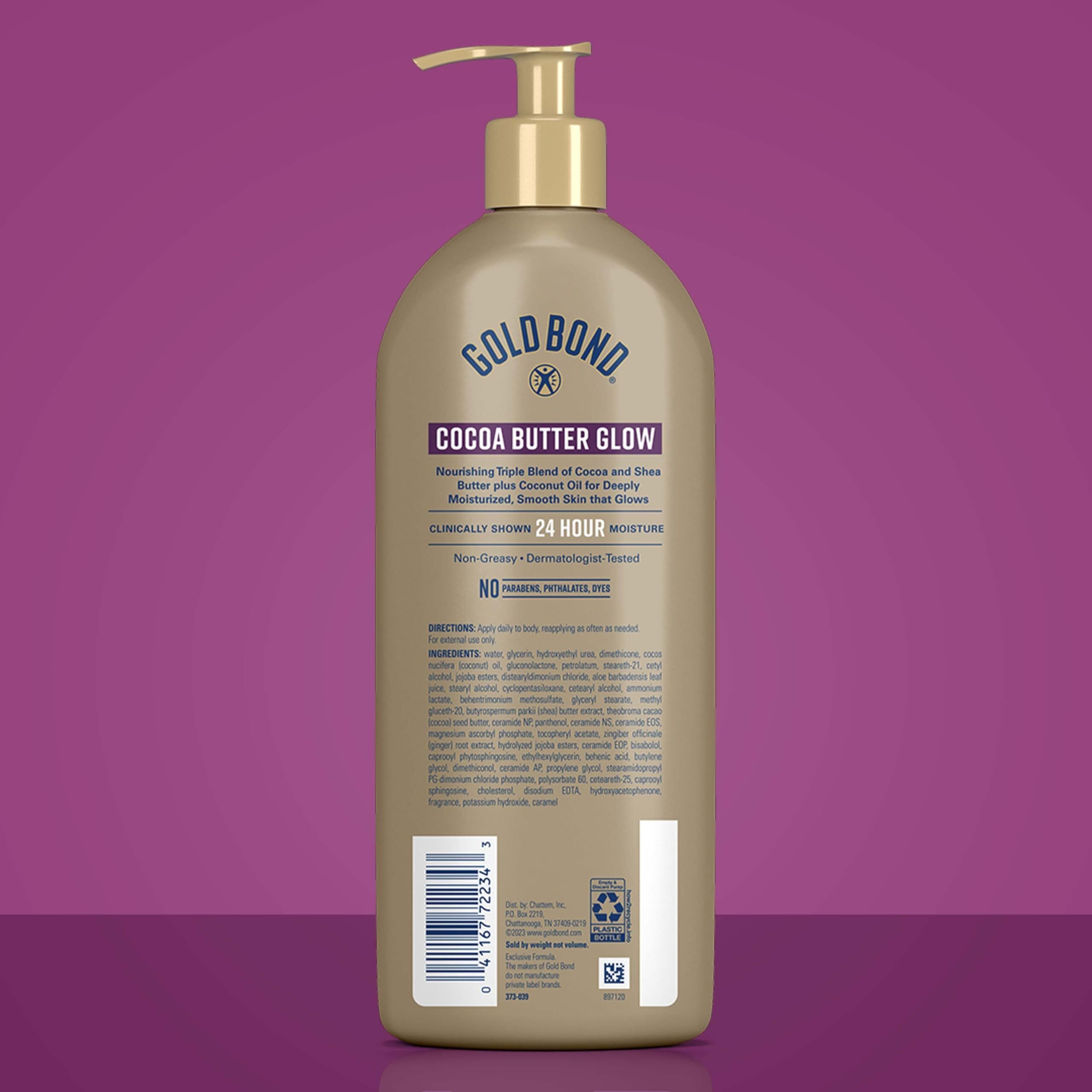 Gold Bond Cocoa Butter Glow Daily Hydrating Lotion With Shea Butter, Cocoa Butter & Coconut Oil, Exfoliating Moisturizer For Dry Skin, 24 Oz.