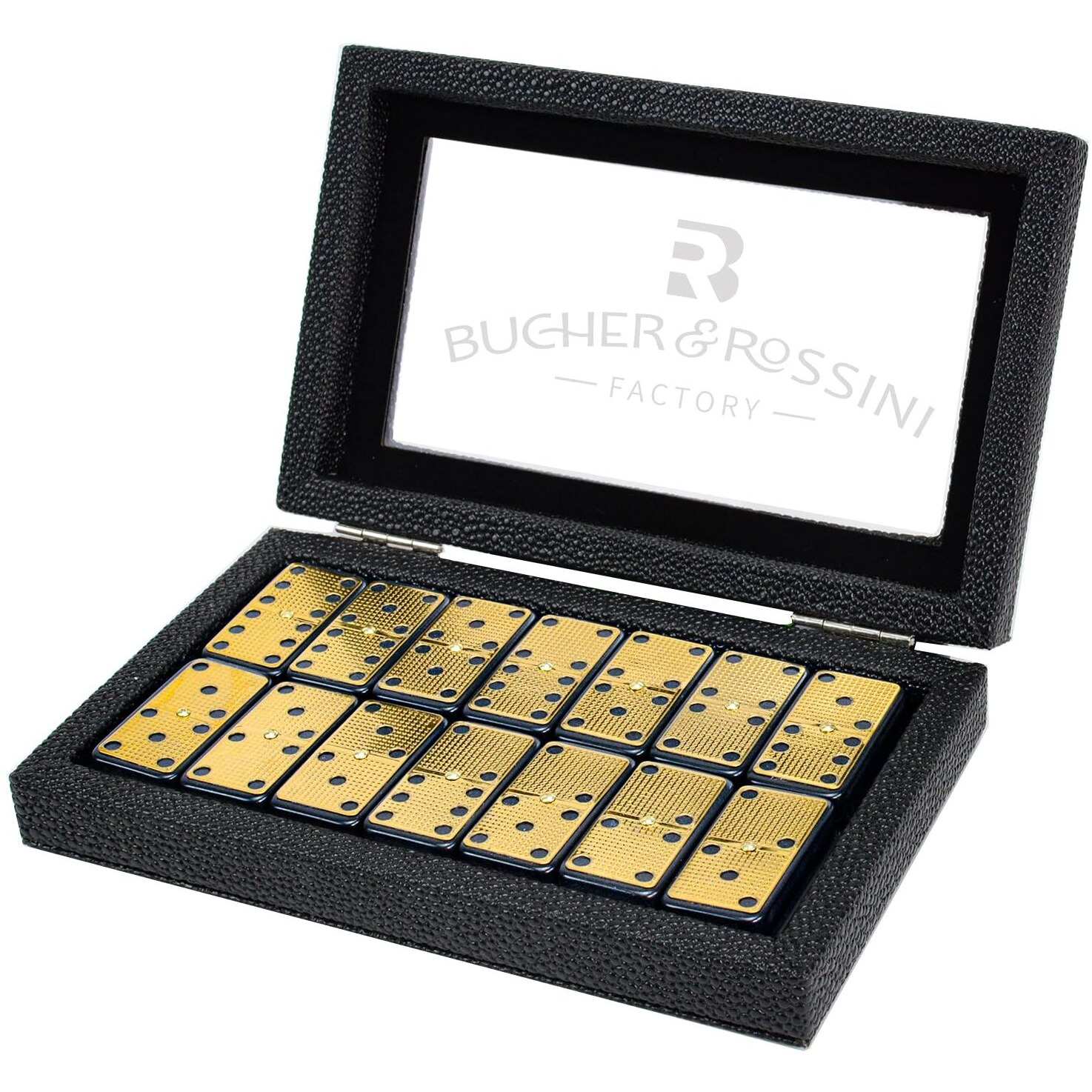 Bucher&Rossini Metal Surface Dominoes Set Double 6 For Adults And Kids - Claasic 28Pieces Gold Metal Surface Domino's Game Set Idea Gift Present For Domino Players Or Family Game Night