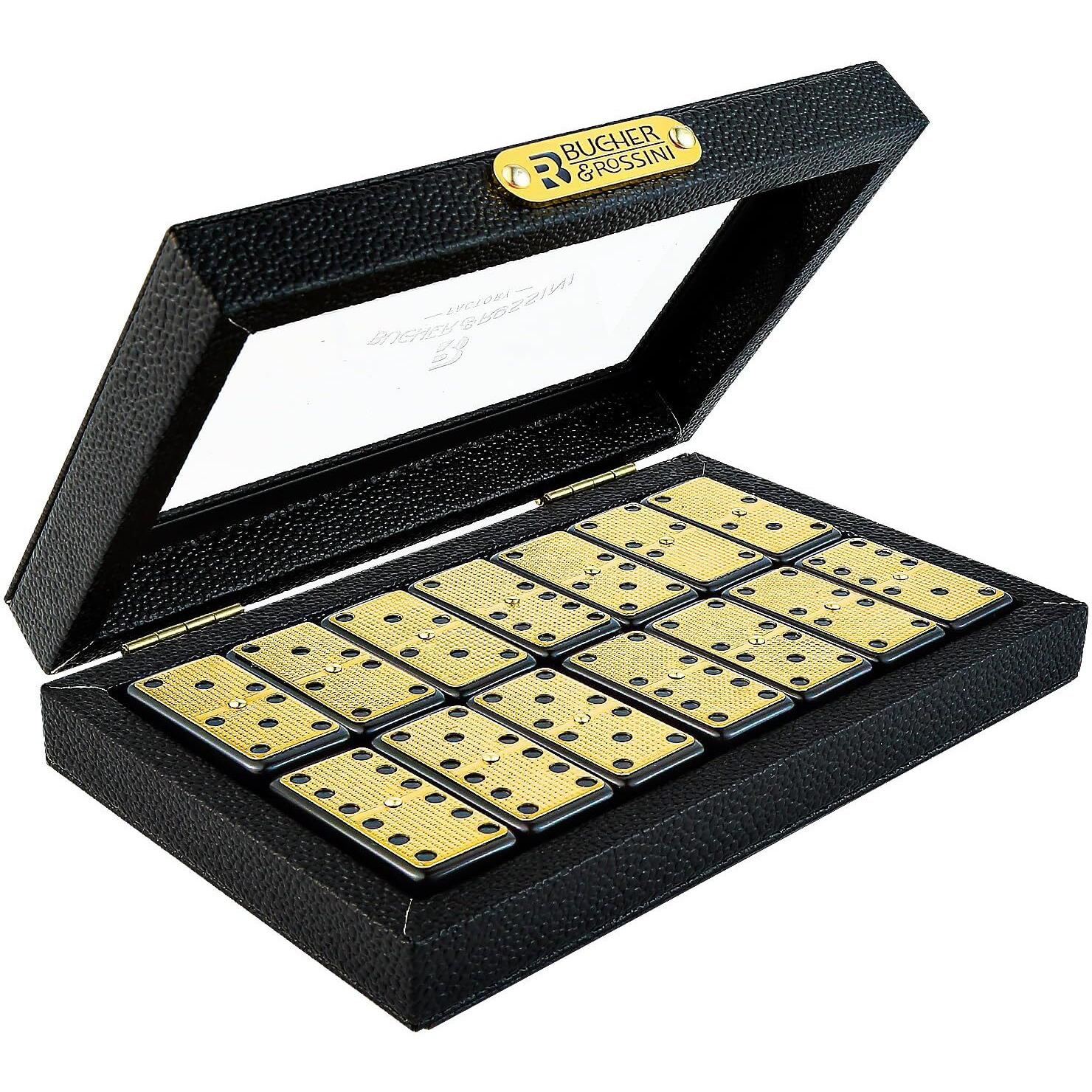 Bucher&Rossini Metal Surface Dominoes Set Double 6 For Adults And Kids - Claasic 28Pieces Gold Metal Surface Domino's Game Set Idea Gift Present For Domino Players Or Family Game Night