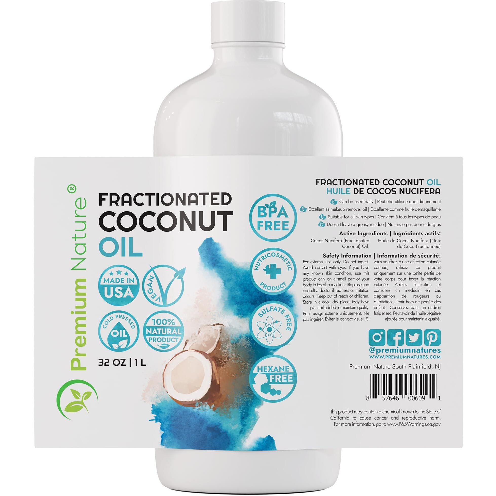 Premium Nature Fractionated Coconut Oil Massage Oil Carrier Oil For Essential Oils Mixing Dry Skin Moisturizer Fractionated Coconut Oil For Essential Oils For Skin Coconut Massage Oil 32 Oz