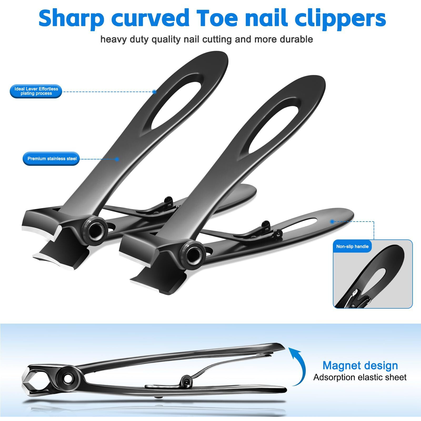 Werlla Toenail Clippers For Thick Toenails, Long Handle Wide Jaw Opening Nail Clippers For Adult, Men, Seniors, Extra Large Heavy Duty Toenail Clippers For Fingernail & (4Pcs_Curved_Straight_Black)