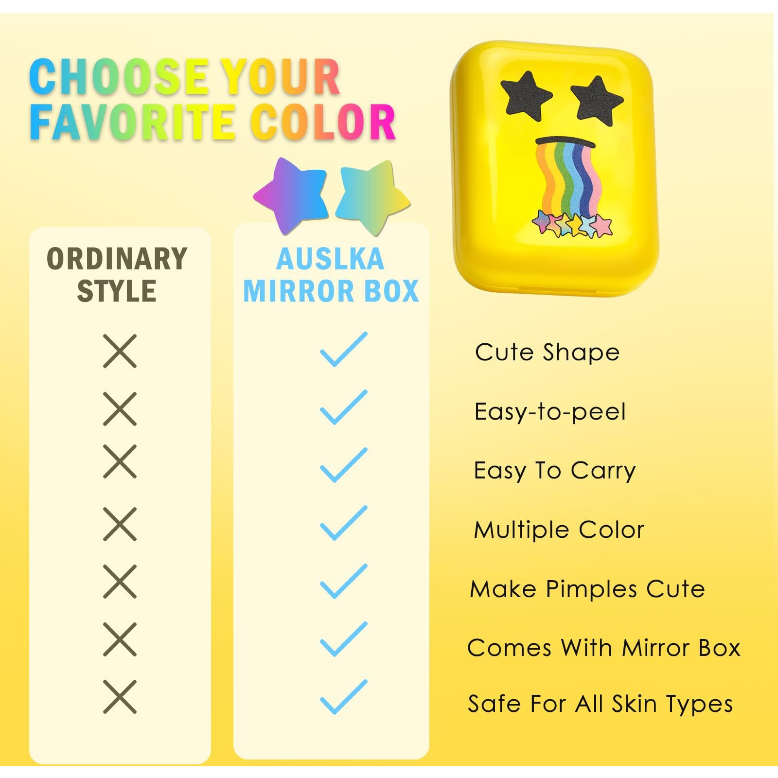 Auslka Star Pimple Patches - 150 Count - Hydrocolloid Pimple Patches,Cute Star Shape, 6 Colors,Spot Stickers For Face And Skin,Temporary Mirror