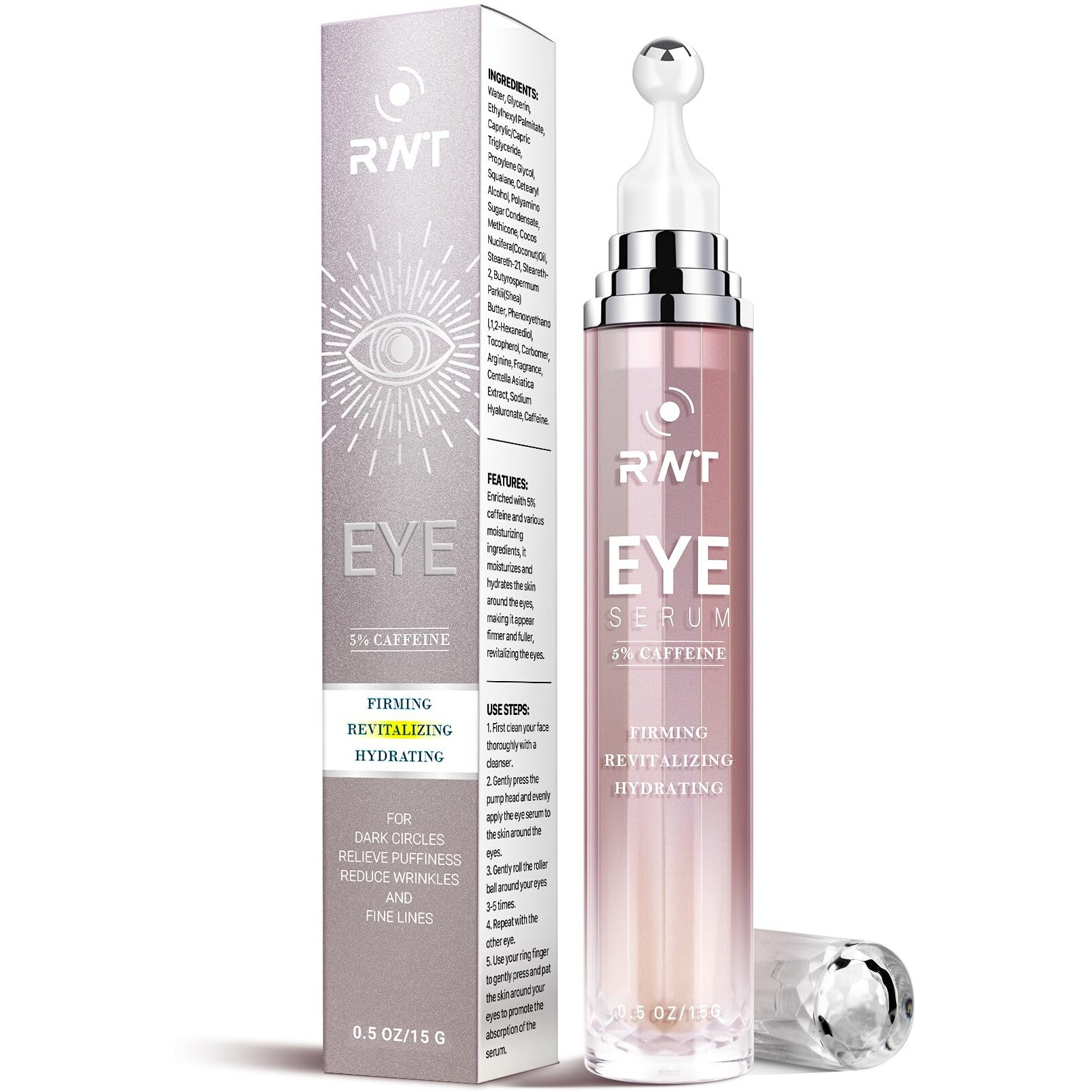 5% Caffeine Eye Cream & Under Eye Serum For Dark Circles And Puffiness Eye Care Eye Roller Serum With 360 Massage Ball Eye Treatment Serum Under Eye Roller Cream For Women Reduce Wrinkles Fine Lines
