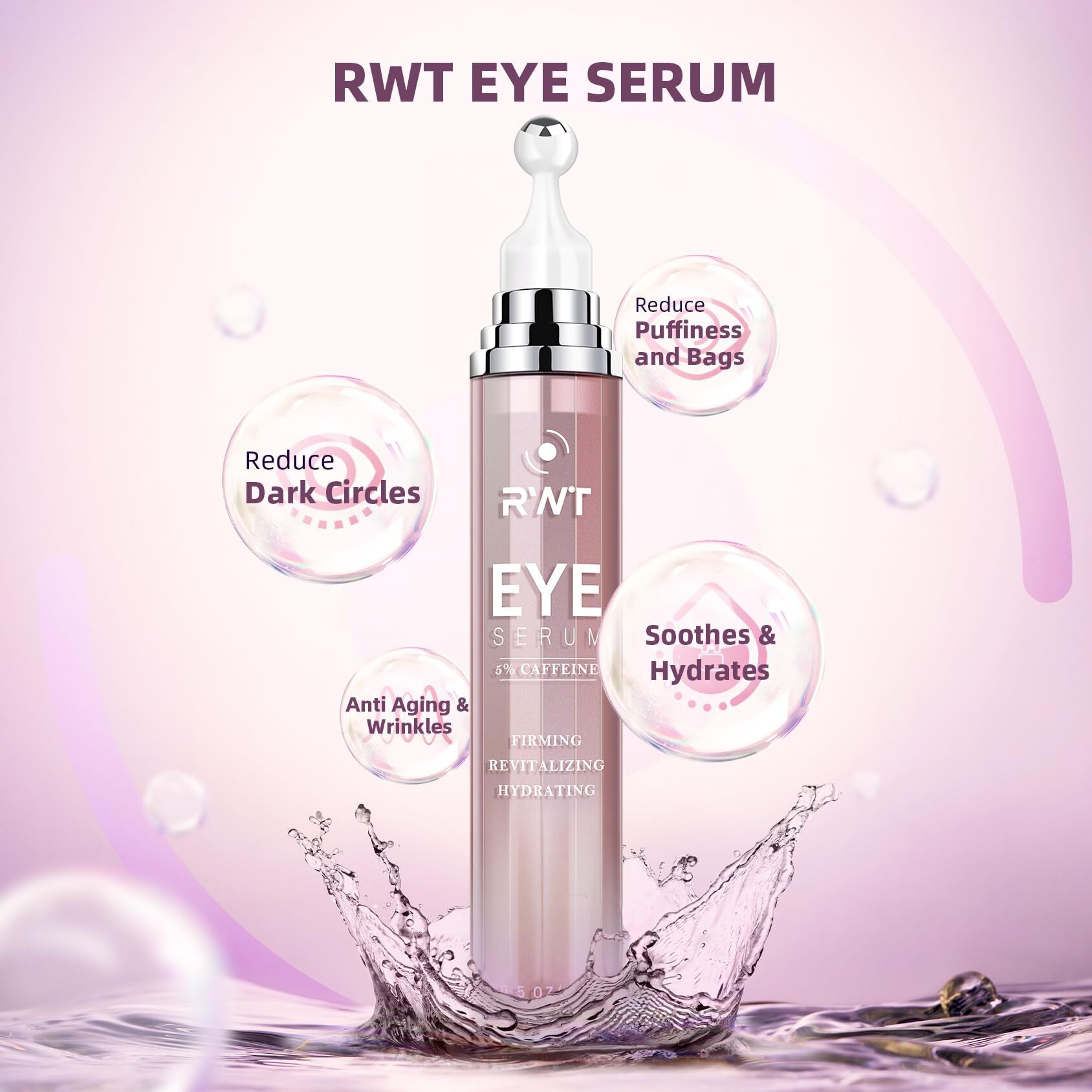 5% Caffeine Eye Cream & Under Eye Serum For Dark Circles And Puffiness Eye Care Eye Roller Serum With 360 Massage Ball Eye Treatment Serum Under Eye Roller Cream For Women Reduce Wrinkles Fine Lines