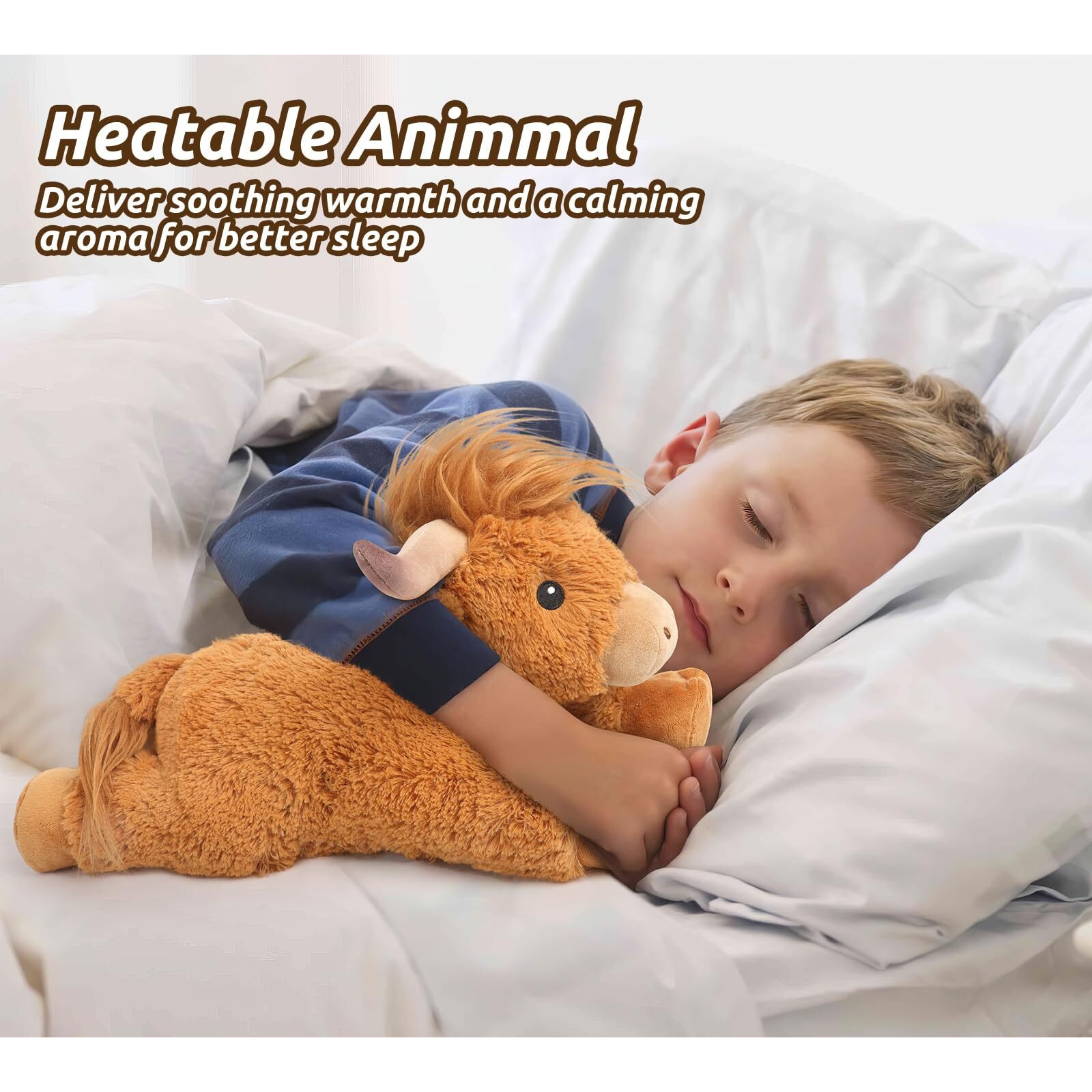 Cuckool Highland Cow Stuffed Animals, Microwavable Stuffed Animal Adorable Fluffy Highland Cow Plush For Warmth, Heatable Coolable Lavender Scent Toy, Cute Soft Plushie Gift For Kids Boy Girl & Adults